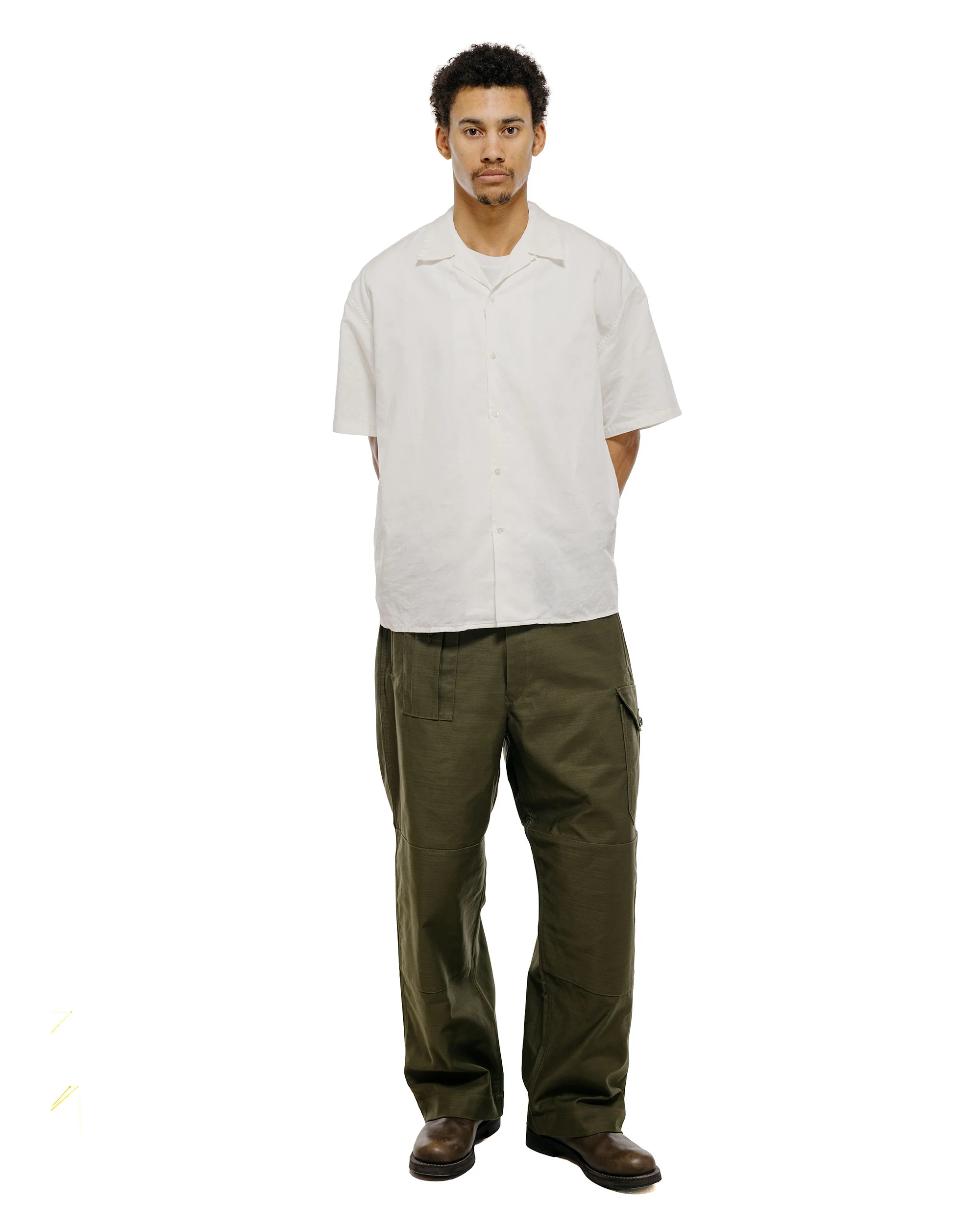 CIOTA Open Collar Short Sleeve Shirt Cotton/Linen Off White - Image 5