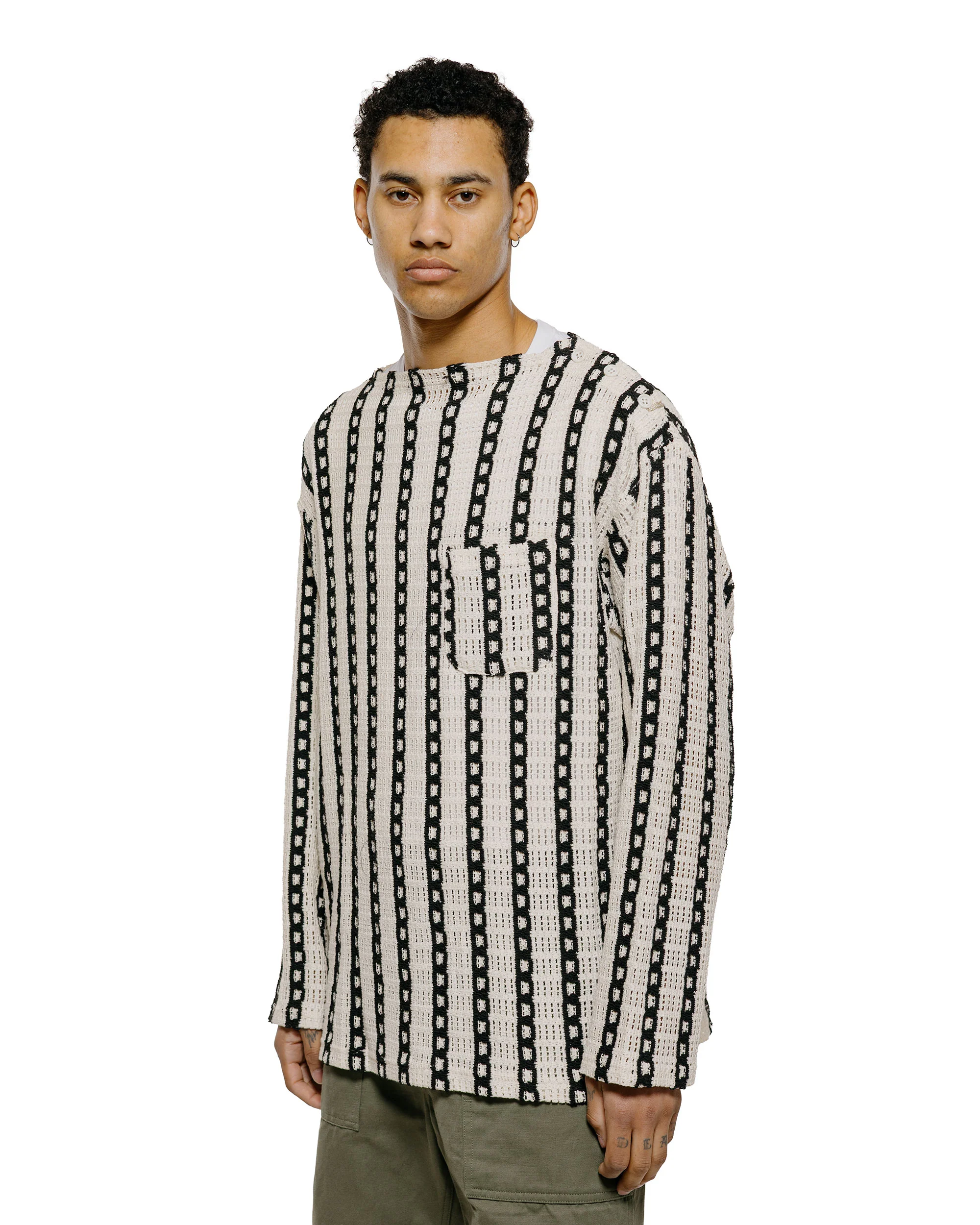 Engineered Garments Basque Shirt White/Black Stripe CP Crochet - Image 2