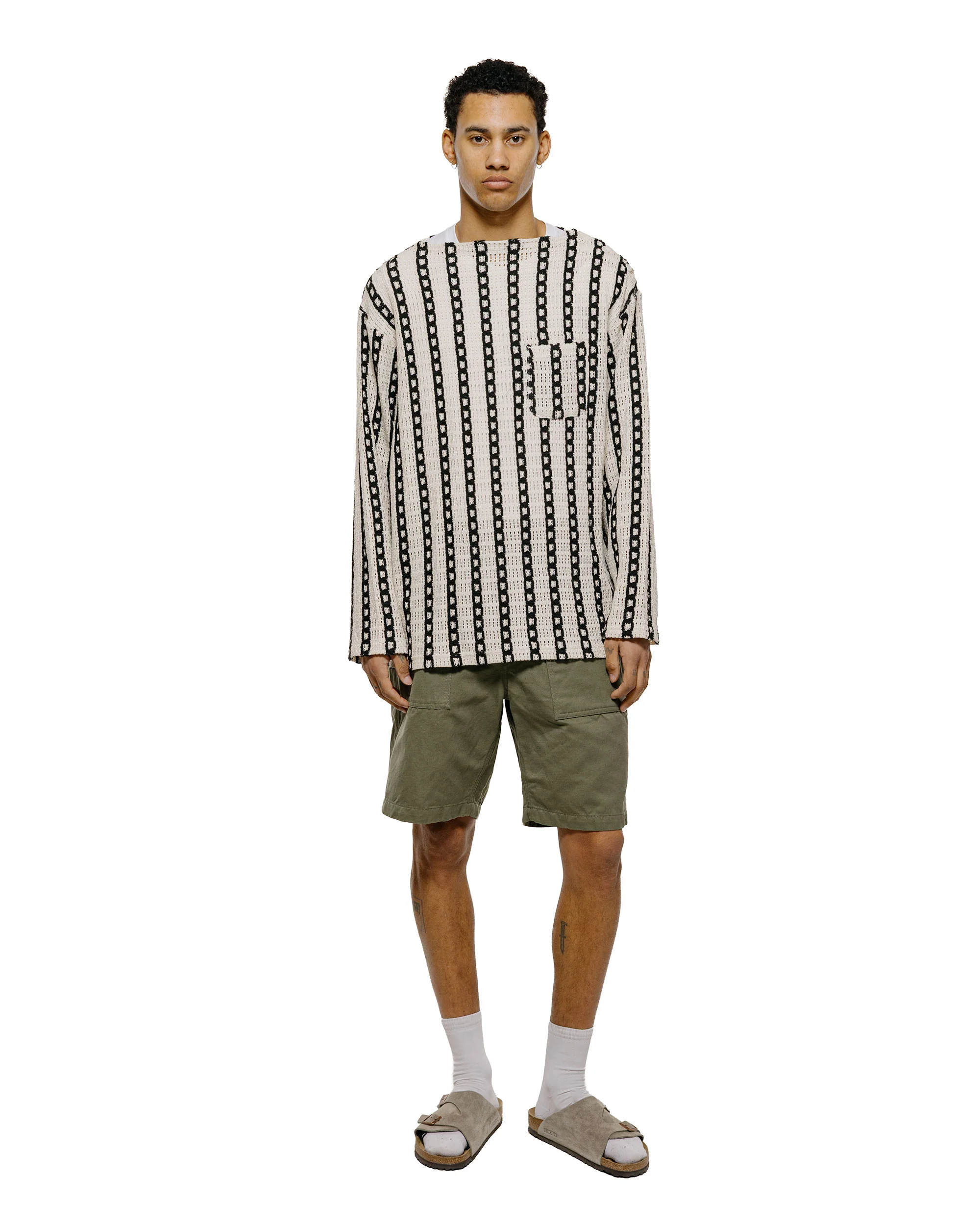 Engineered Garments Basque Shirt White/Black Stripe CP Crochet - Image 4