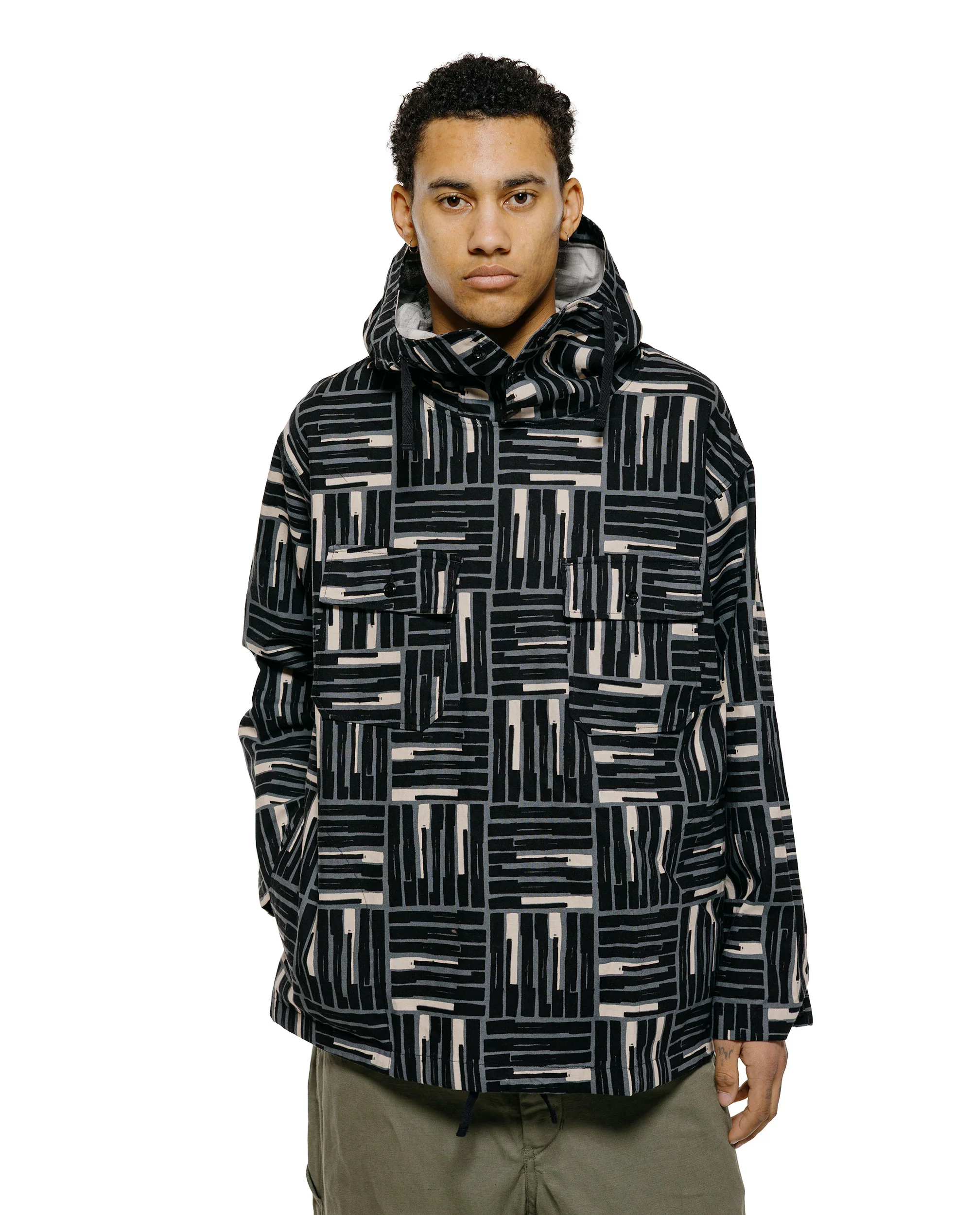 Engineered Garments Cagoule Shirt Black CL Tile Print Canvas - Image 2