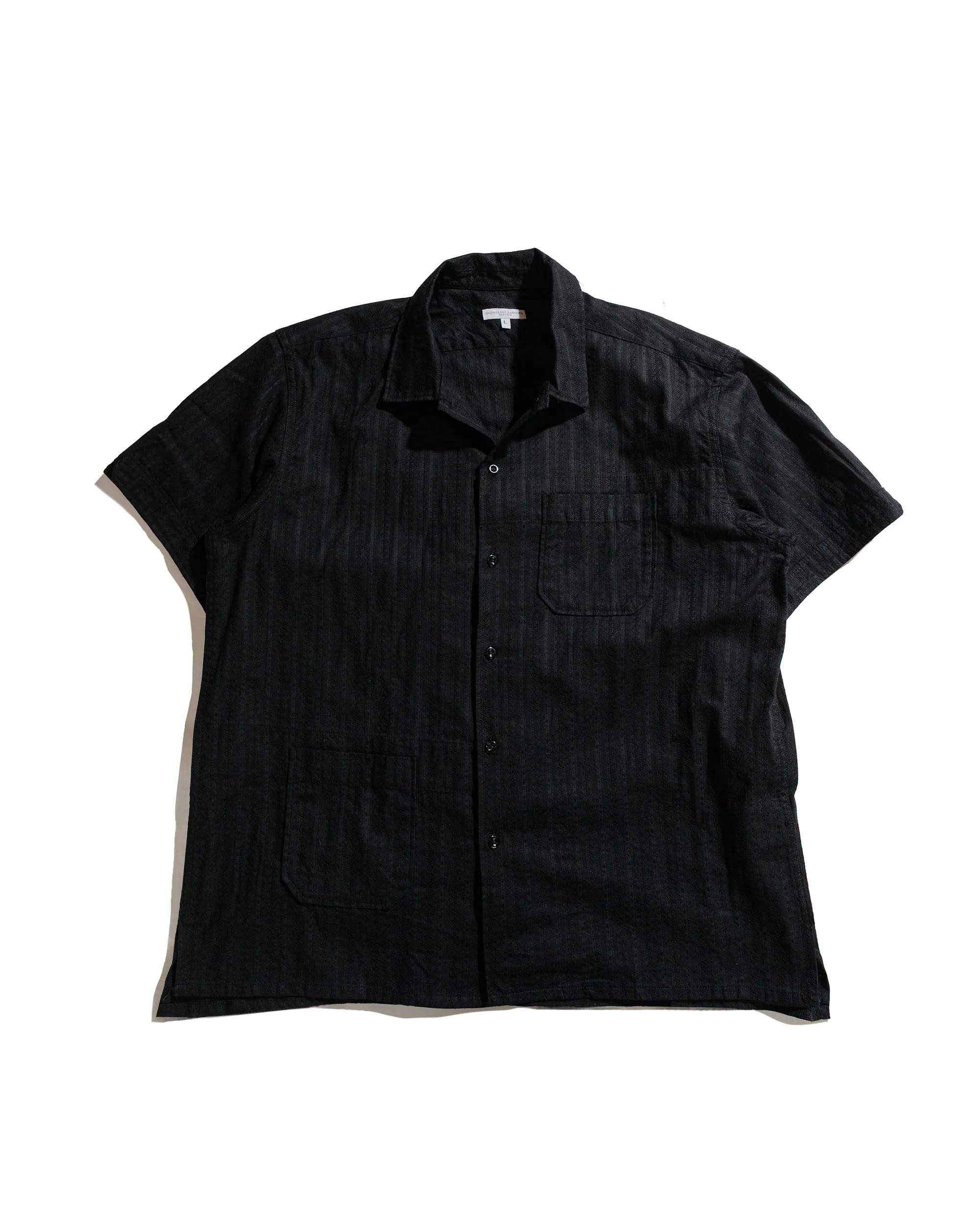 Engineered Garments Camp Shirt Black Cotton Lace Stripe Jacquard