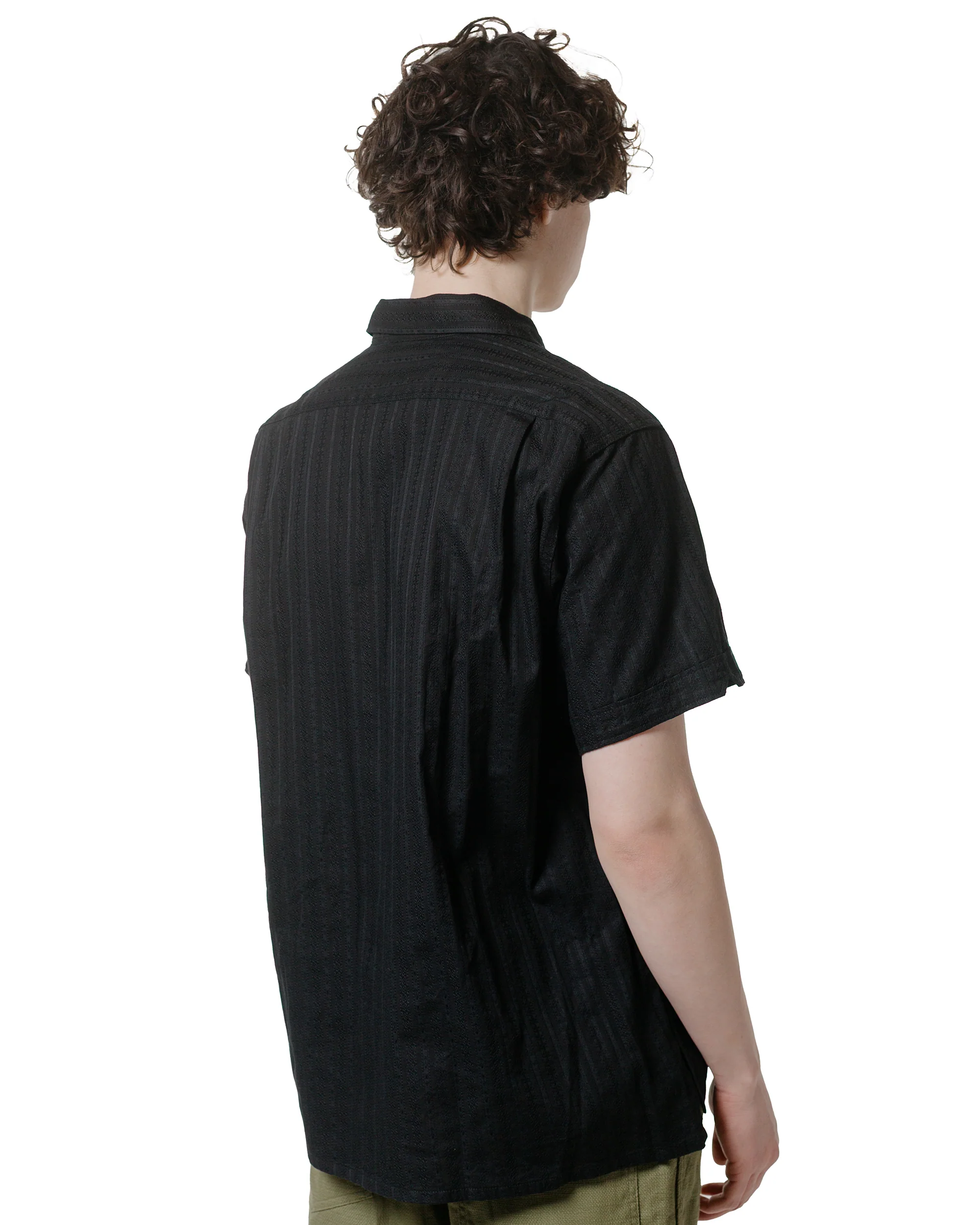Engineered Garments Camp Shirt Black Cotton Lace Stripe Jacquard - Image 3