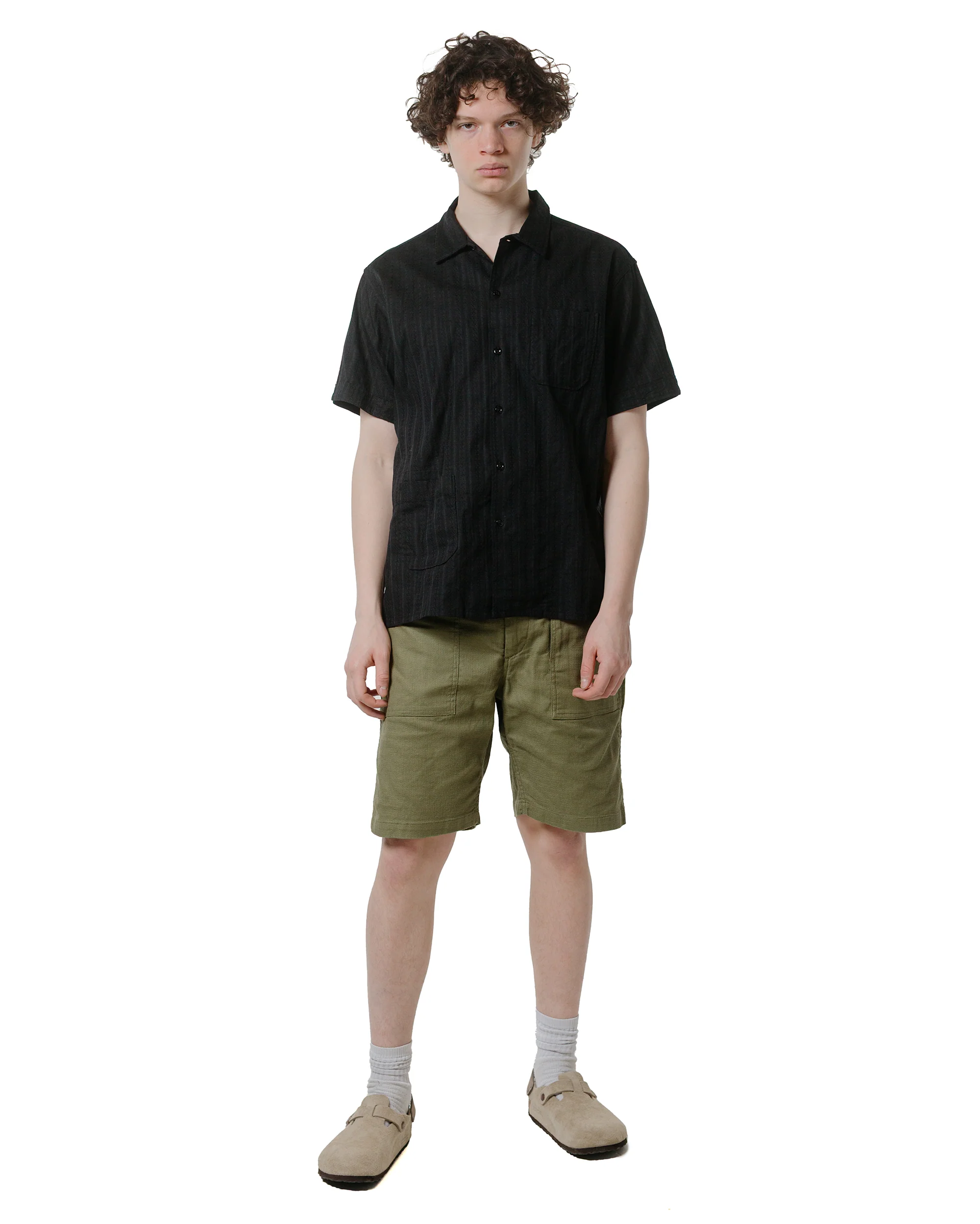 Engineered Garments Camp Shirt Black Cotton Lace Stripe Jacquard - Image 4
