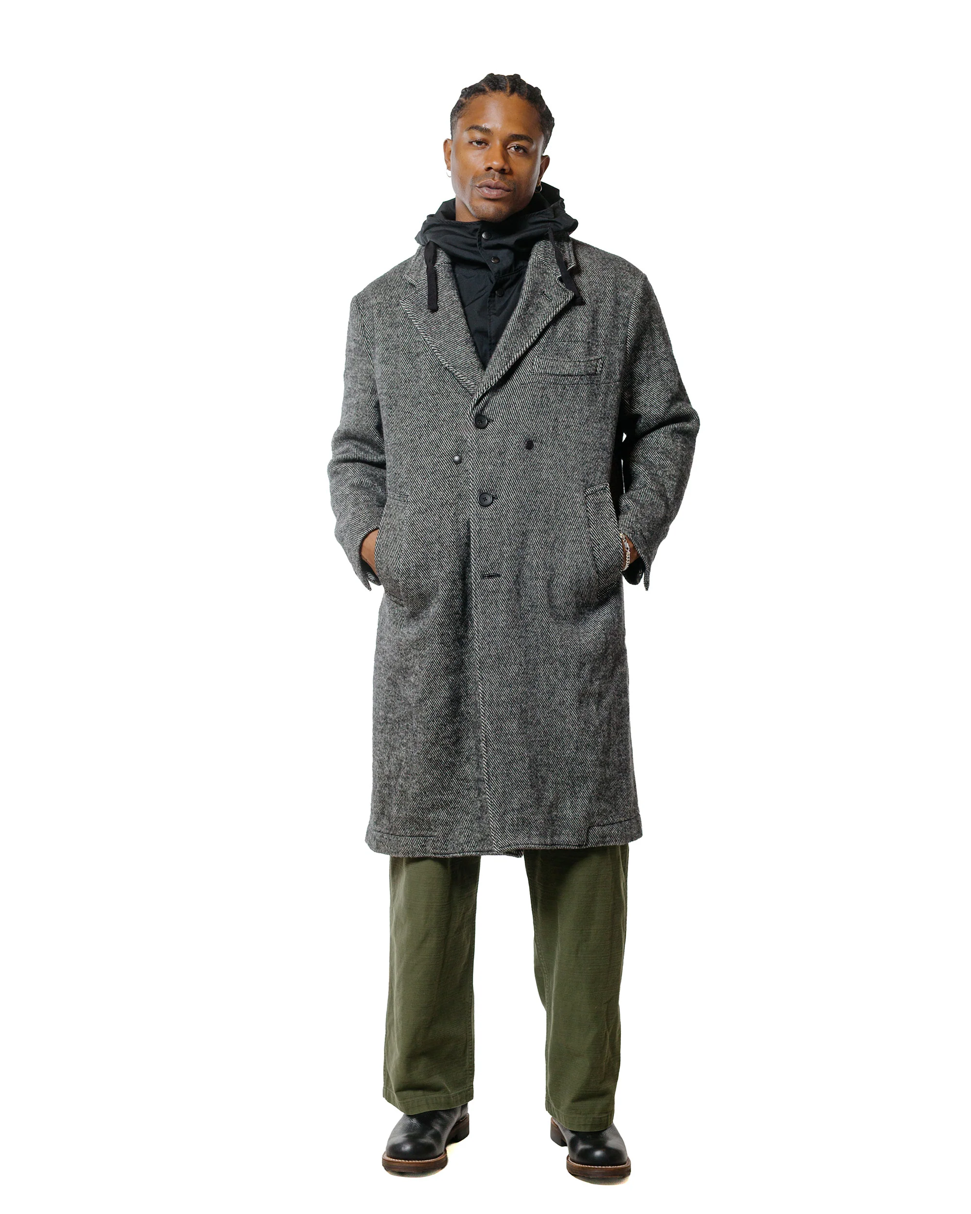 Engineered Garments Chester Coat Black Wool Shaggy Twill - Image 2