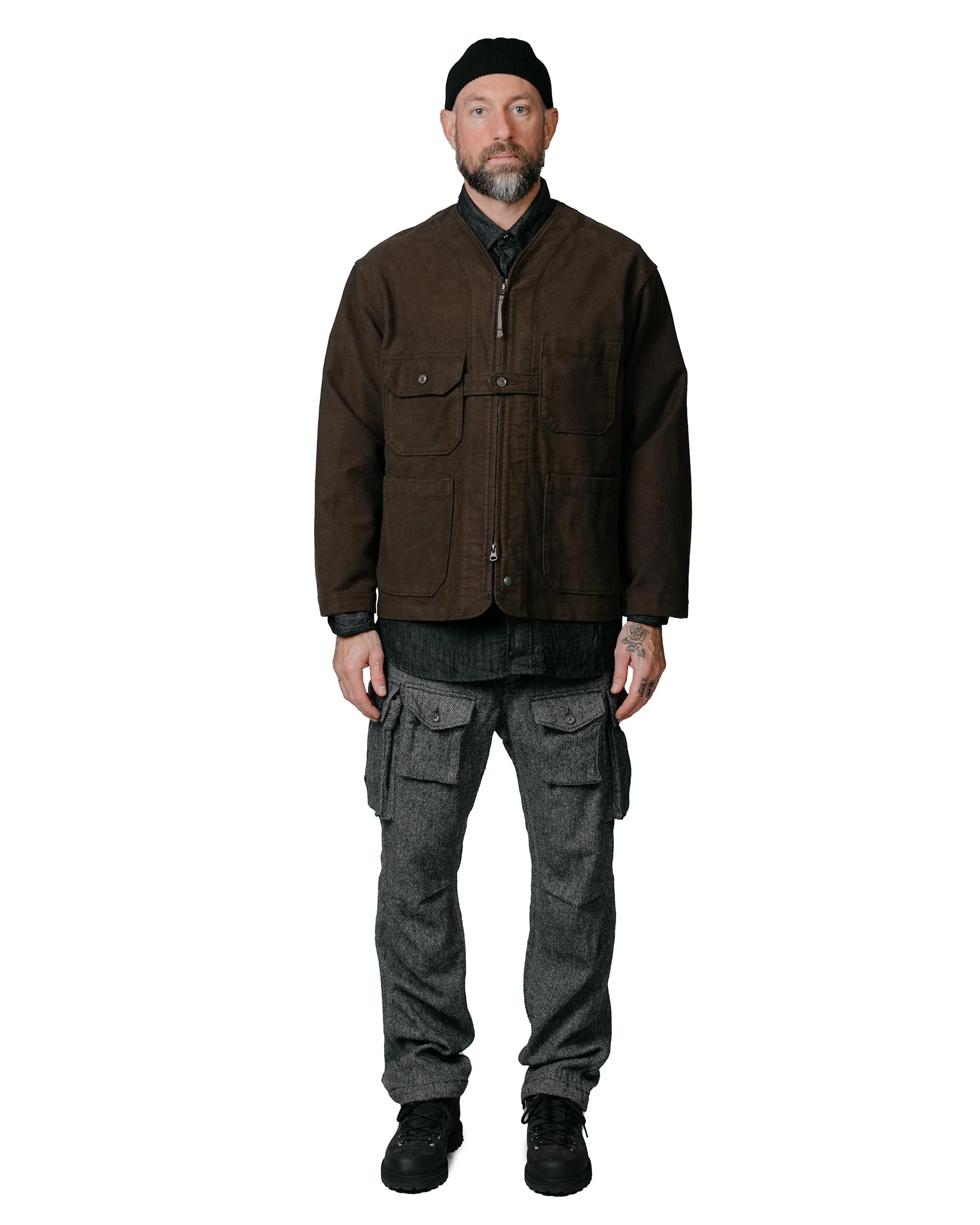 Engineered Garments FA Pant Grey Poly Wool Herringbone - Image 4