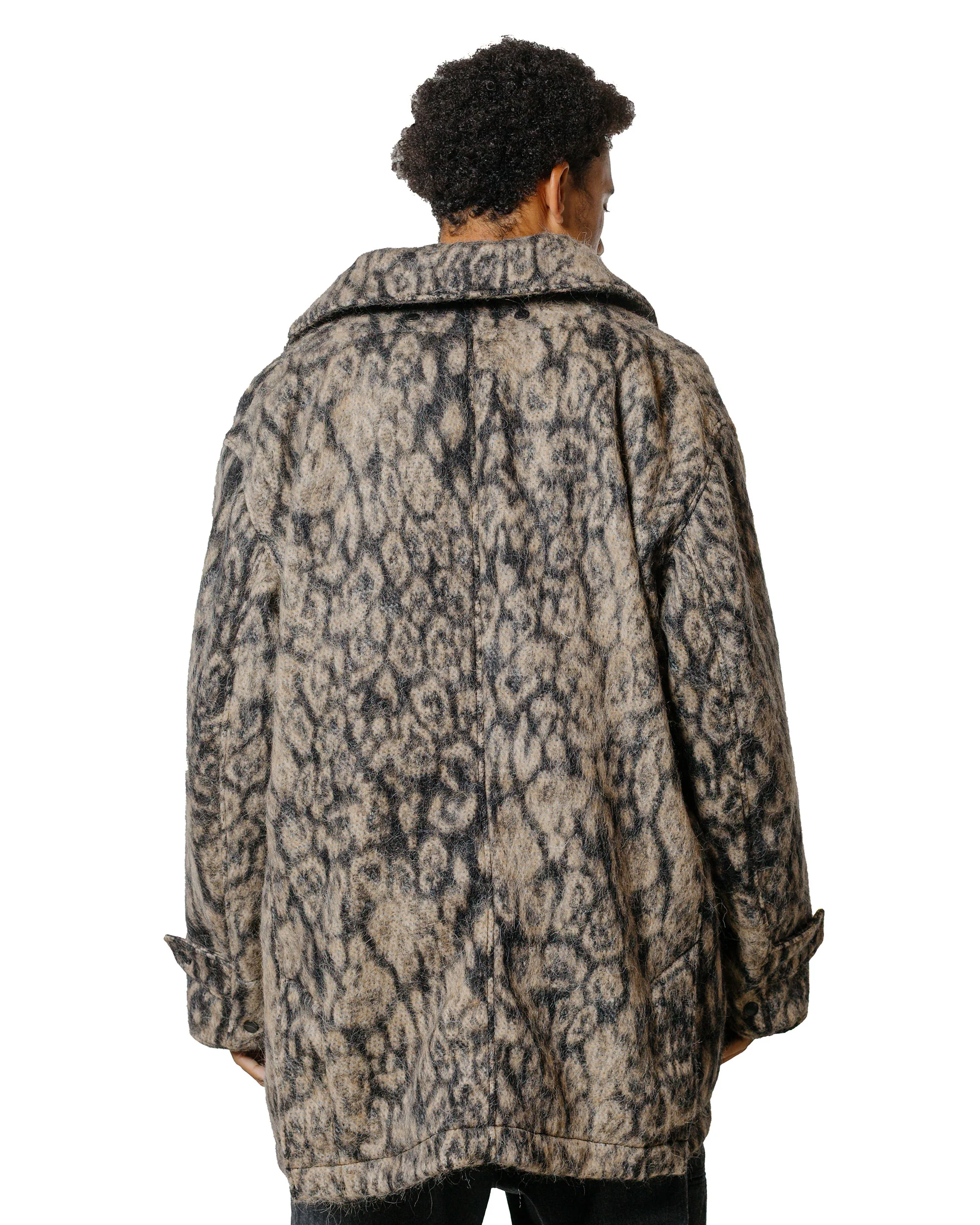 Engineered Garments Fireman Jacket Brown Wool Poly Leopard Jacquard - Image 3
