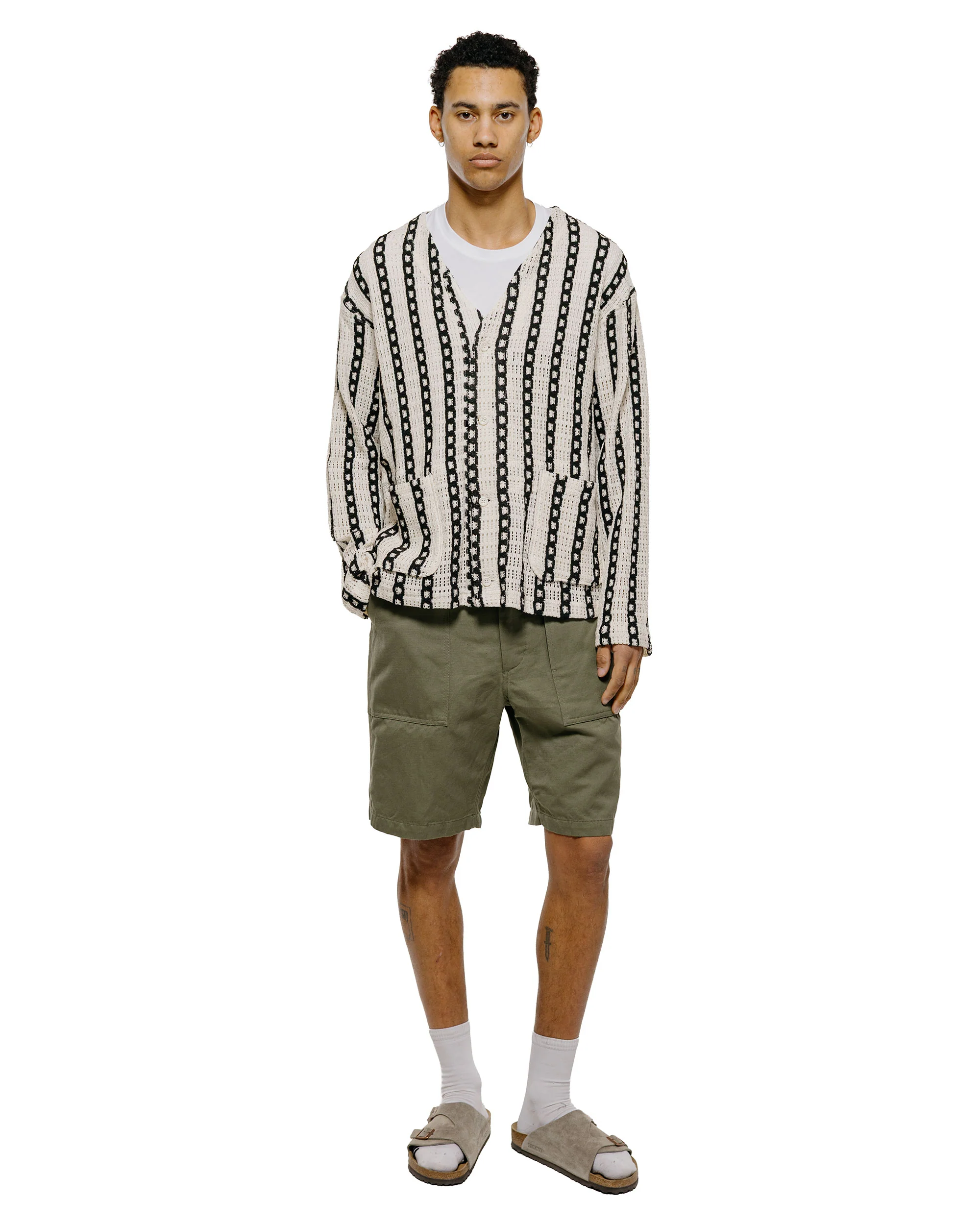 Engineered Garments Knit Cardigan White/Black Stripe CP Crochet - Image 4