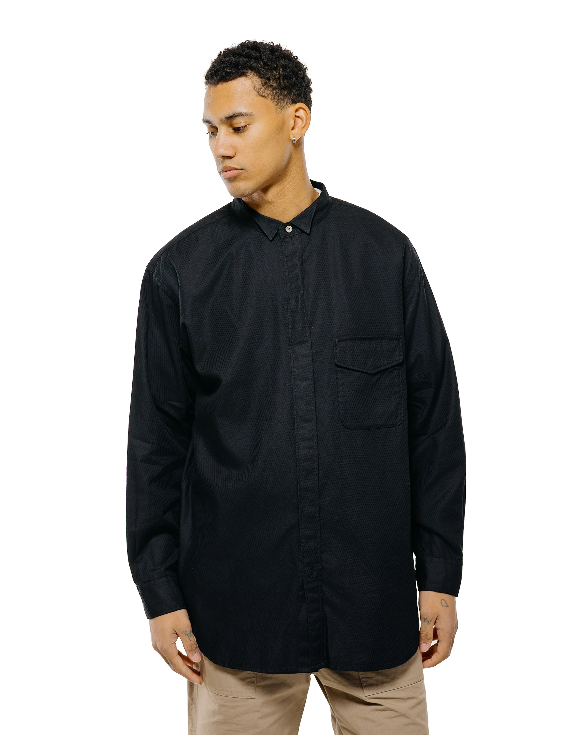 Engineered Garments Wing Collar Shirt Black Cotton Diagonal Dobby Stripe - Image 2