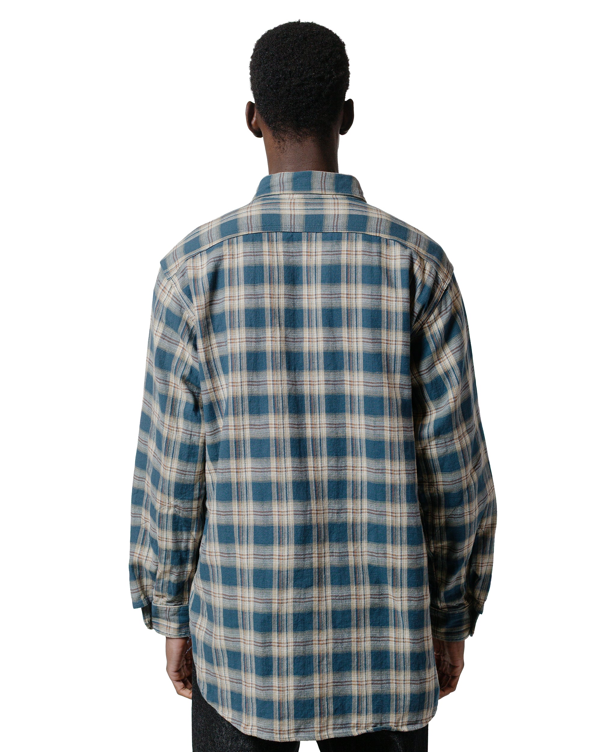 Engineered Garments Work Shirt Navy Cotton Plaid Jacquard - Image 3