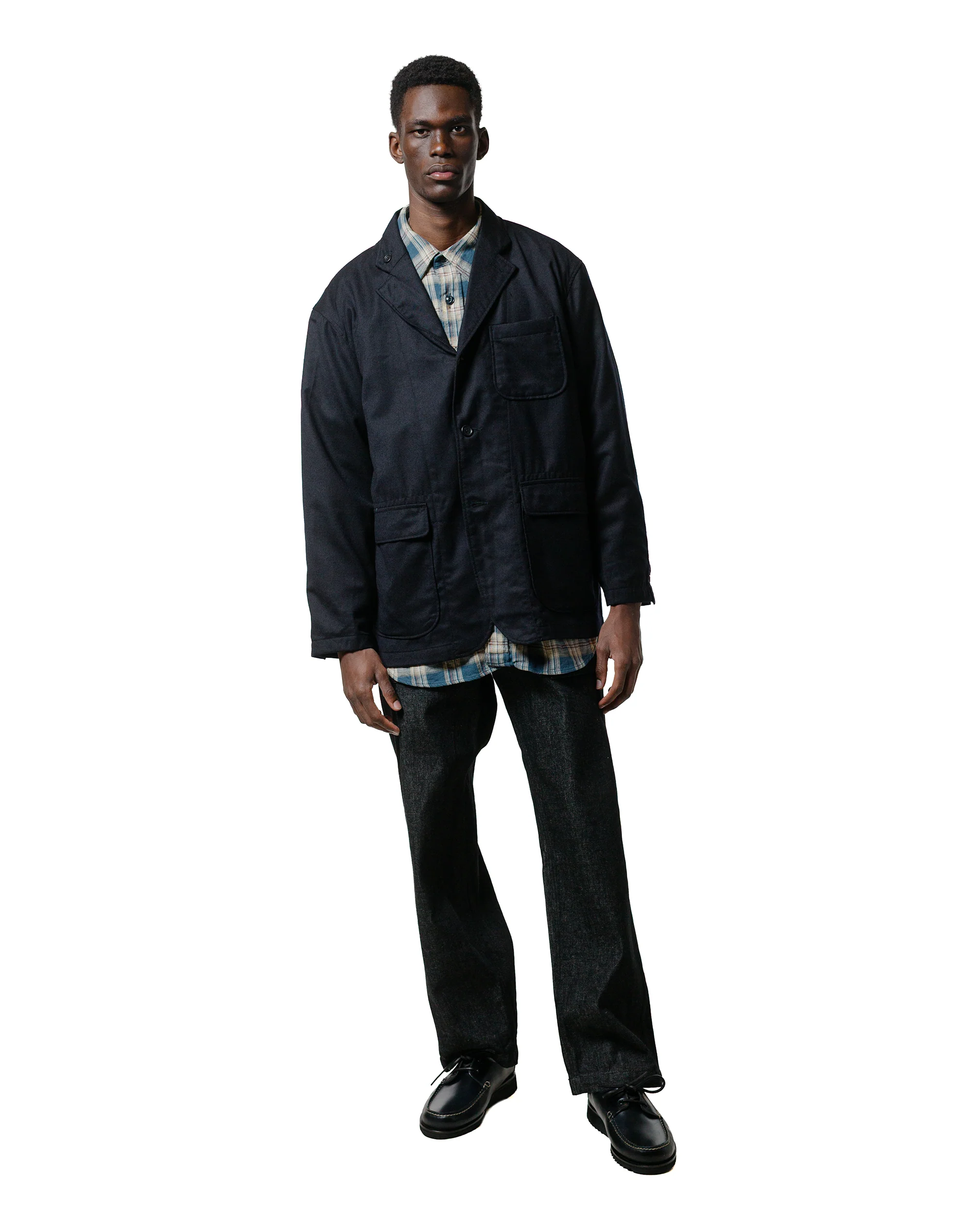 Engineered Garments Work Shirt Navy Cotton Plaid Jacquard - Image 4