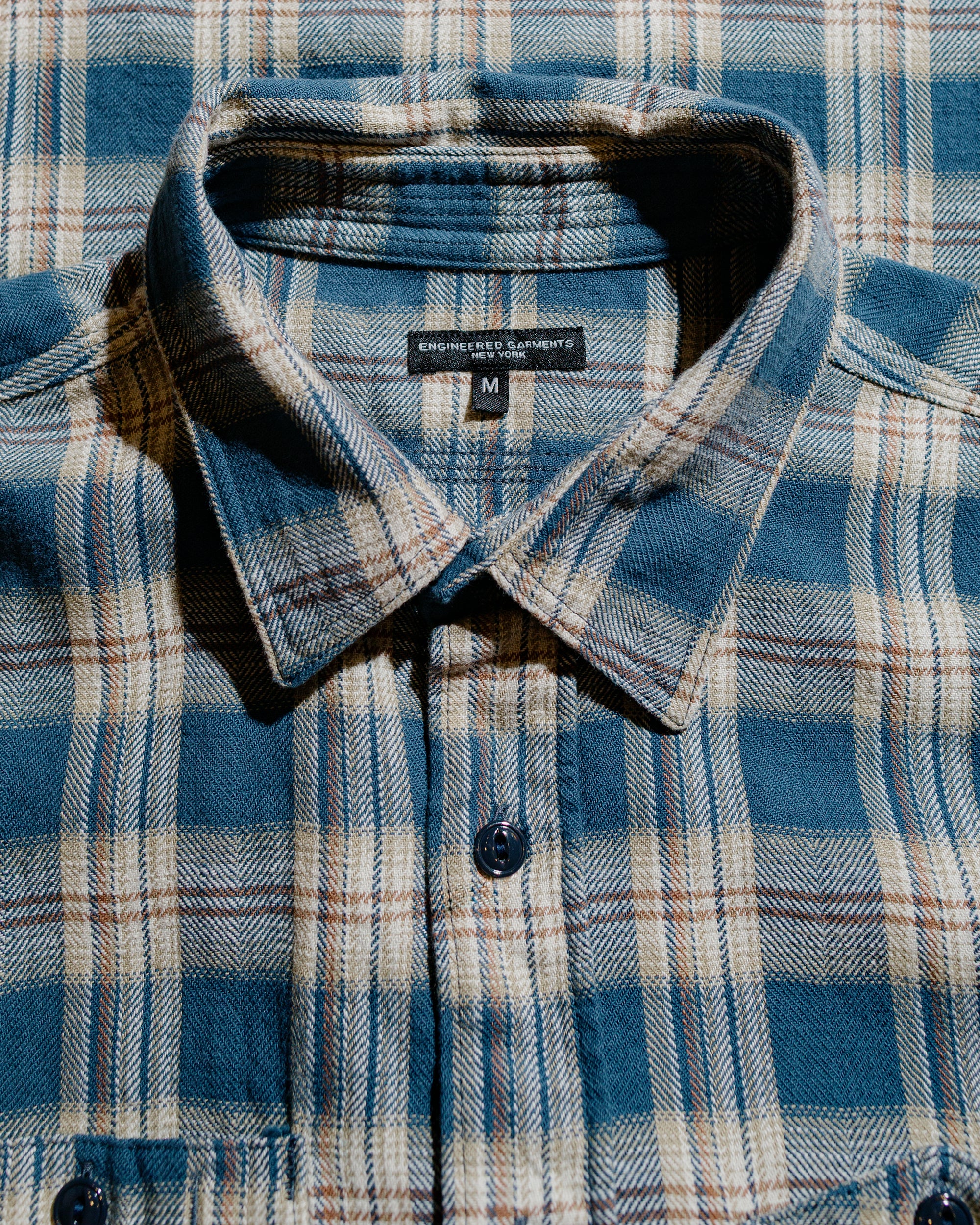 Engineered Garments Work Shirt Navy Cotton Plaid Jacquard - Image 5
