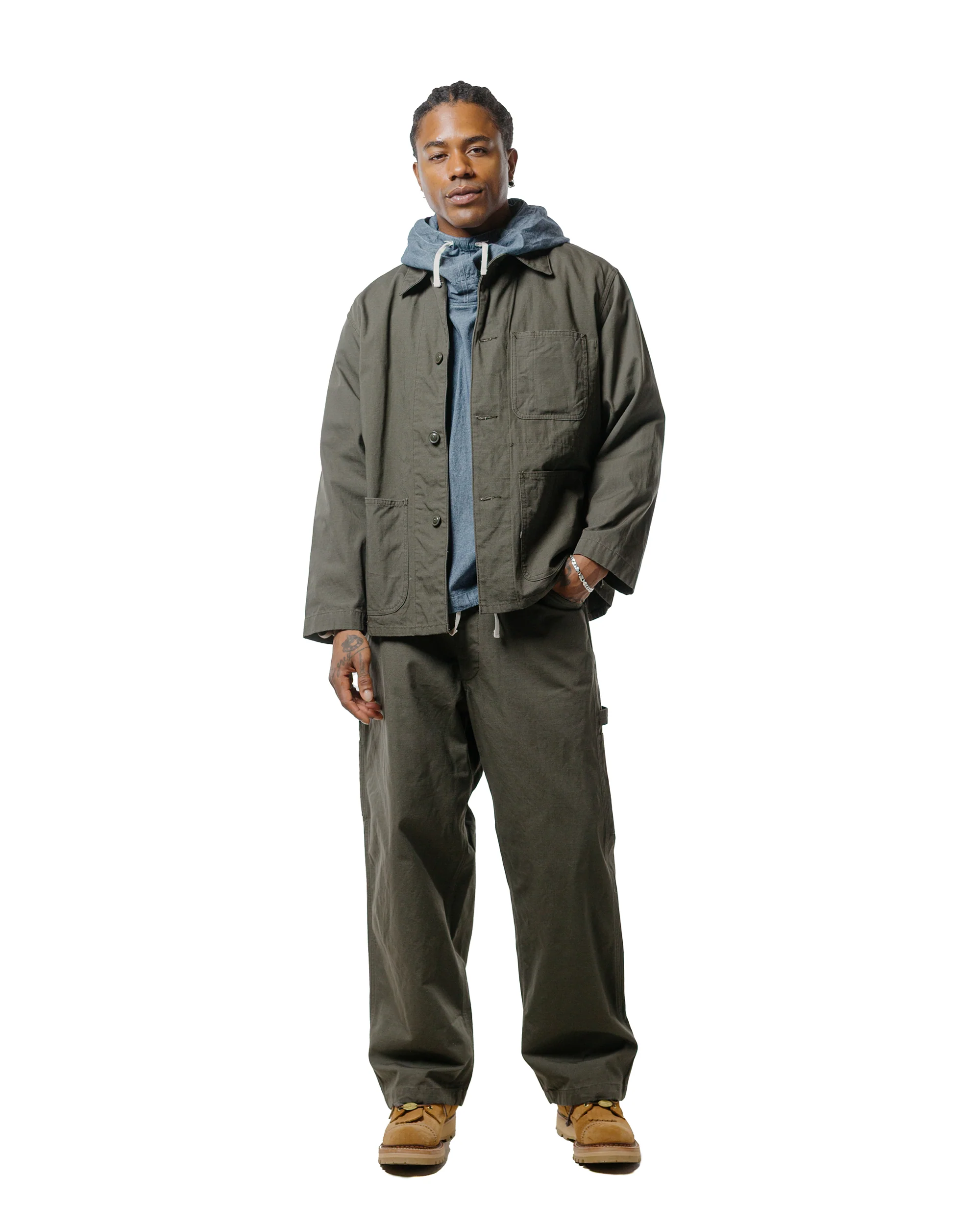 Engineered Garments Workaday Painter Pant Olive Heavyweight Cotton Ripstop - Image 4