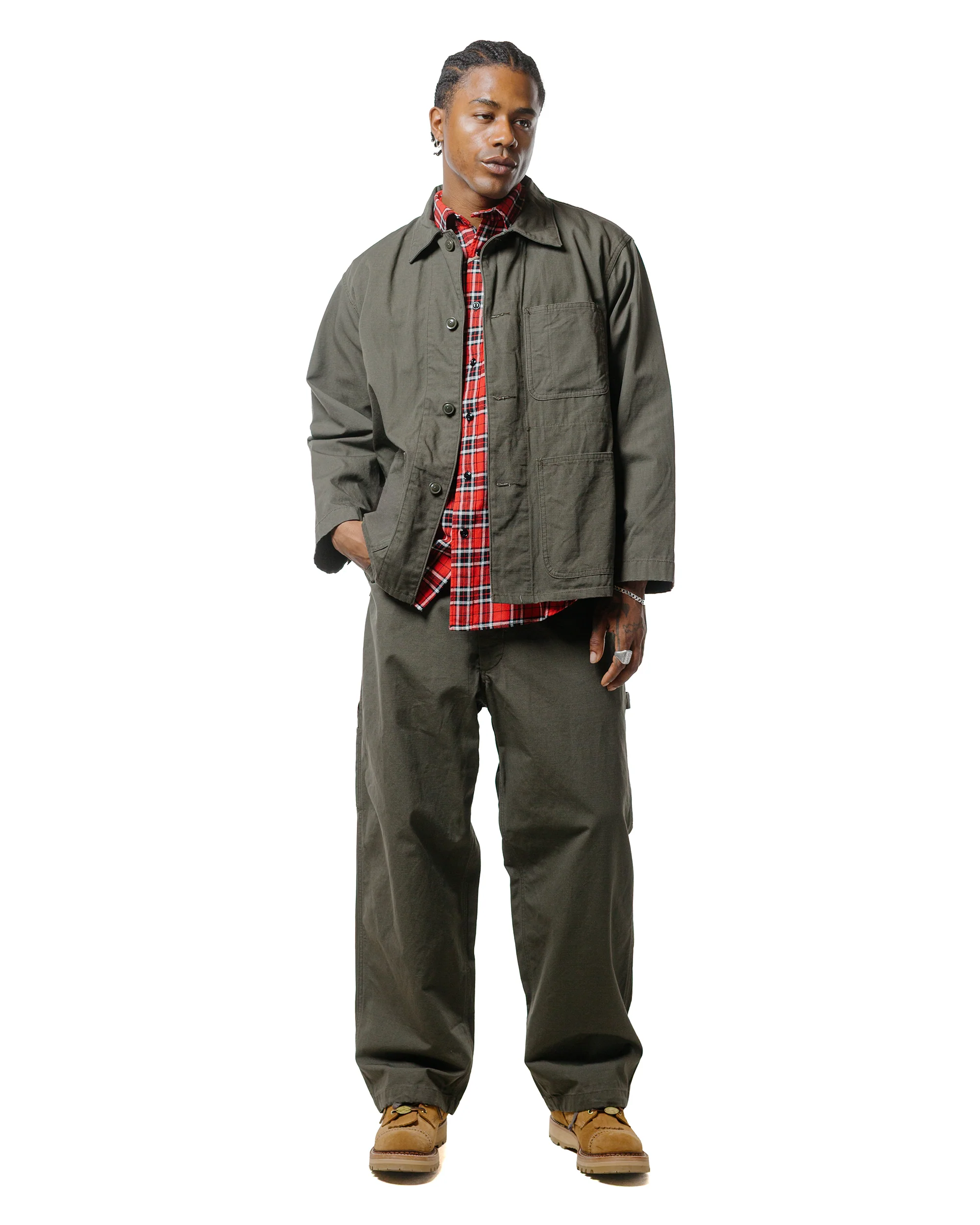 Engineered Garments Workaday Utility Shirt Red Cotton Twill Plaid - Image 4