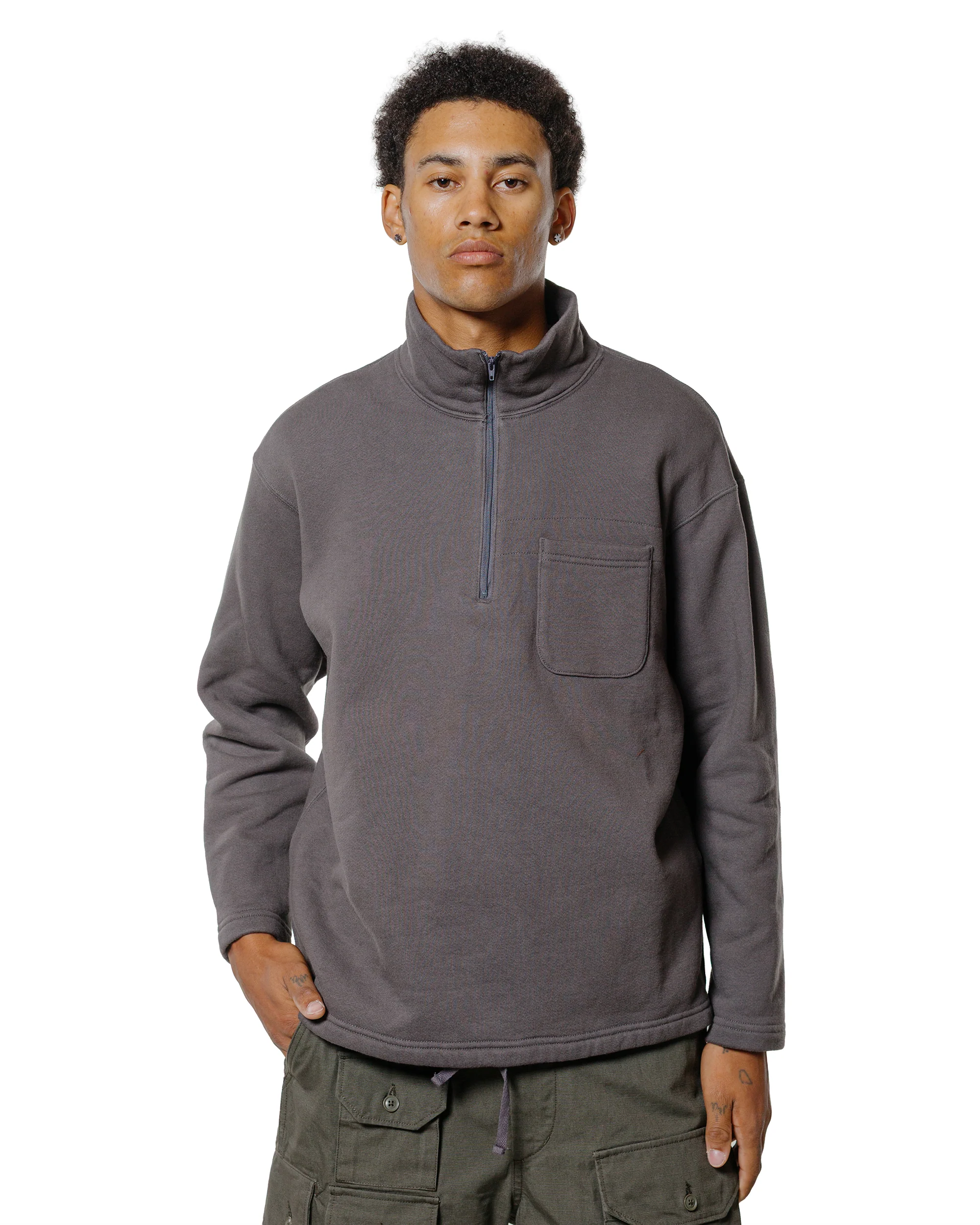 Engineered Garments Zip Mock Neck Graphite 12oz Cotton Fleece - Image 2