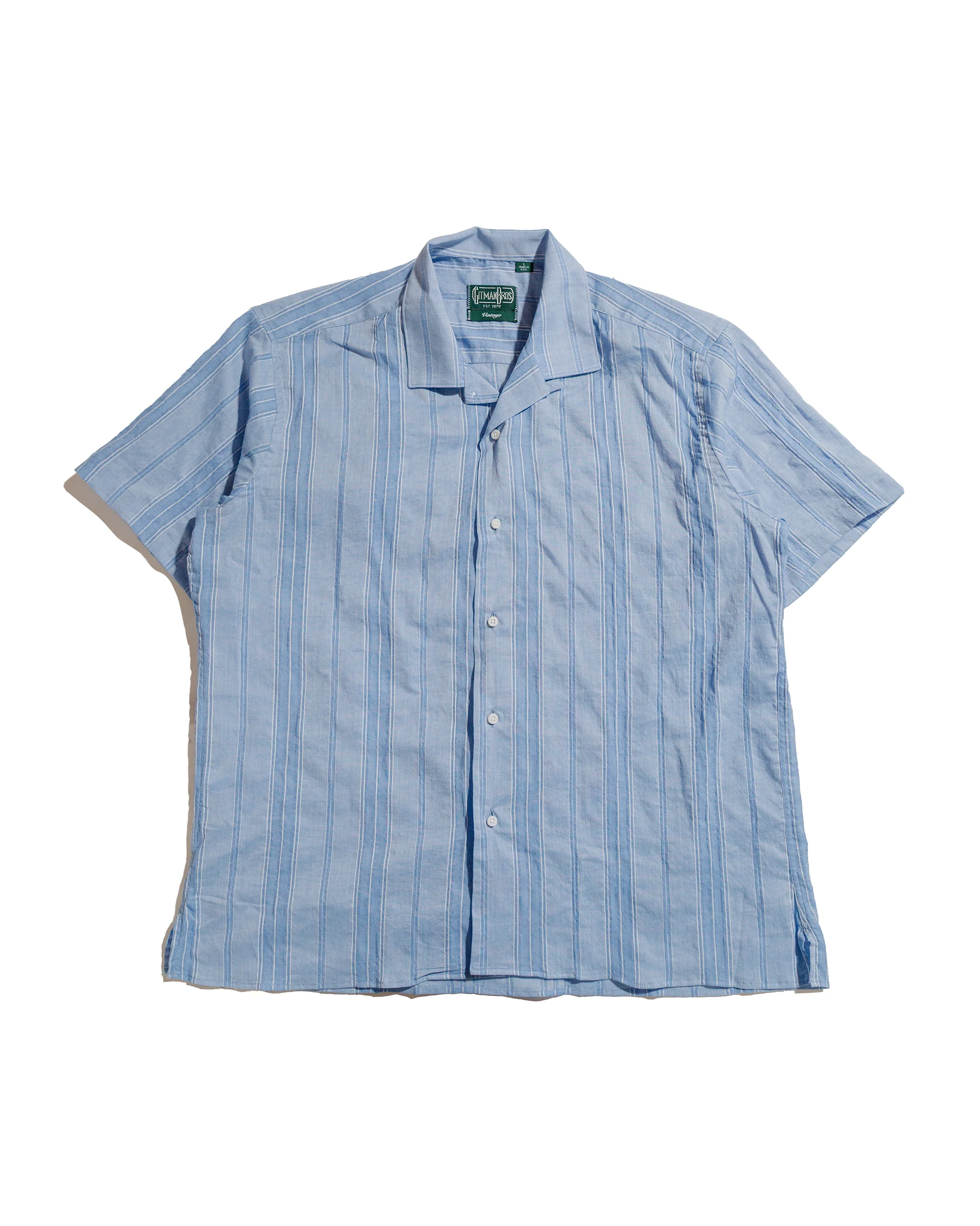 Gitman Vintage Bros. Blue Japanese Dobby Stripe Camp Shirt