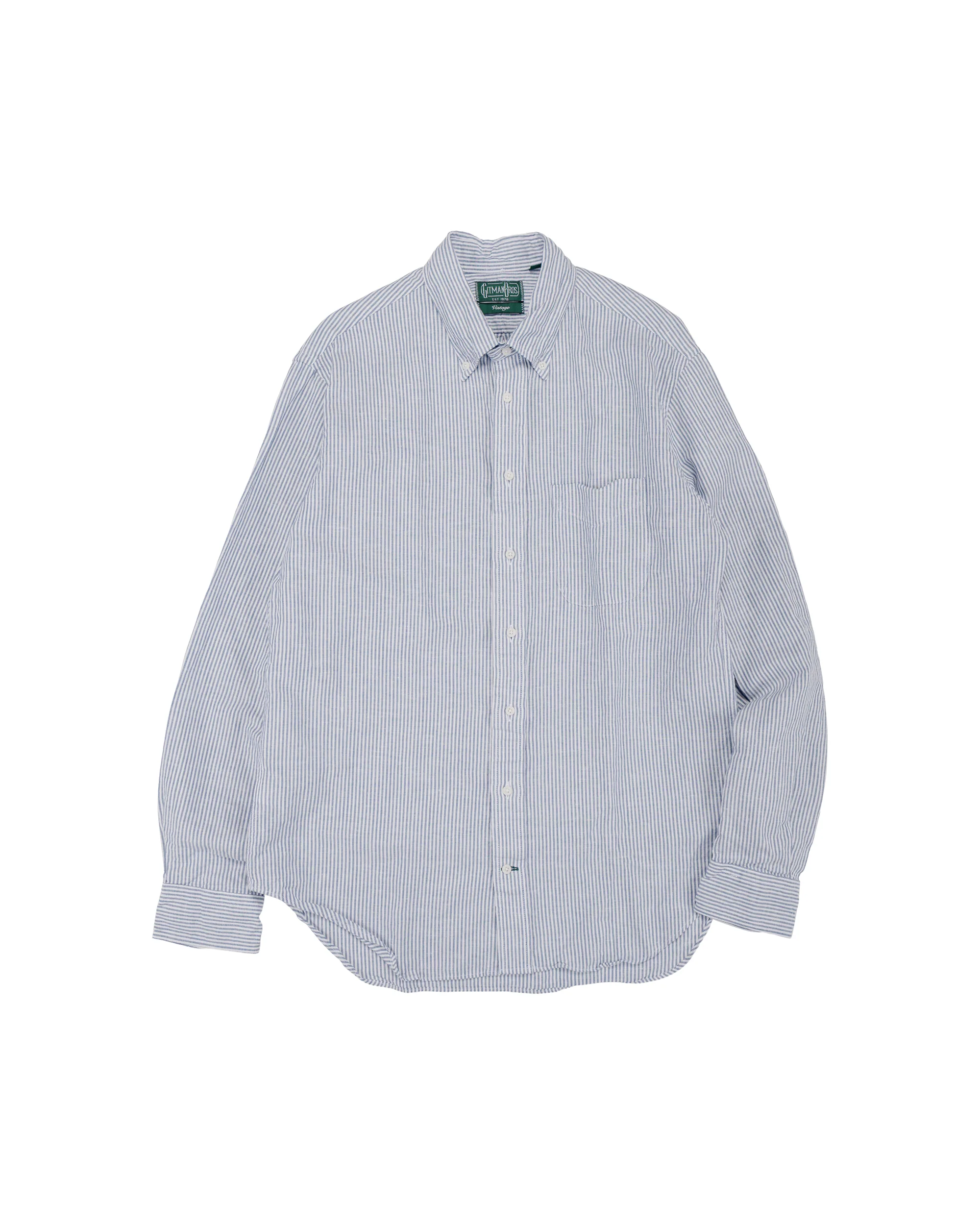 Gitman Vintage Bros. Blue Stripe Linen Long Sleeve Shirt