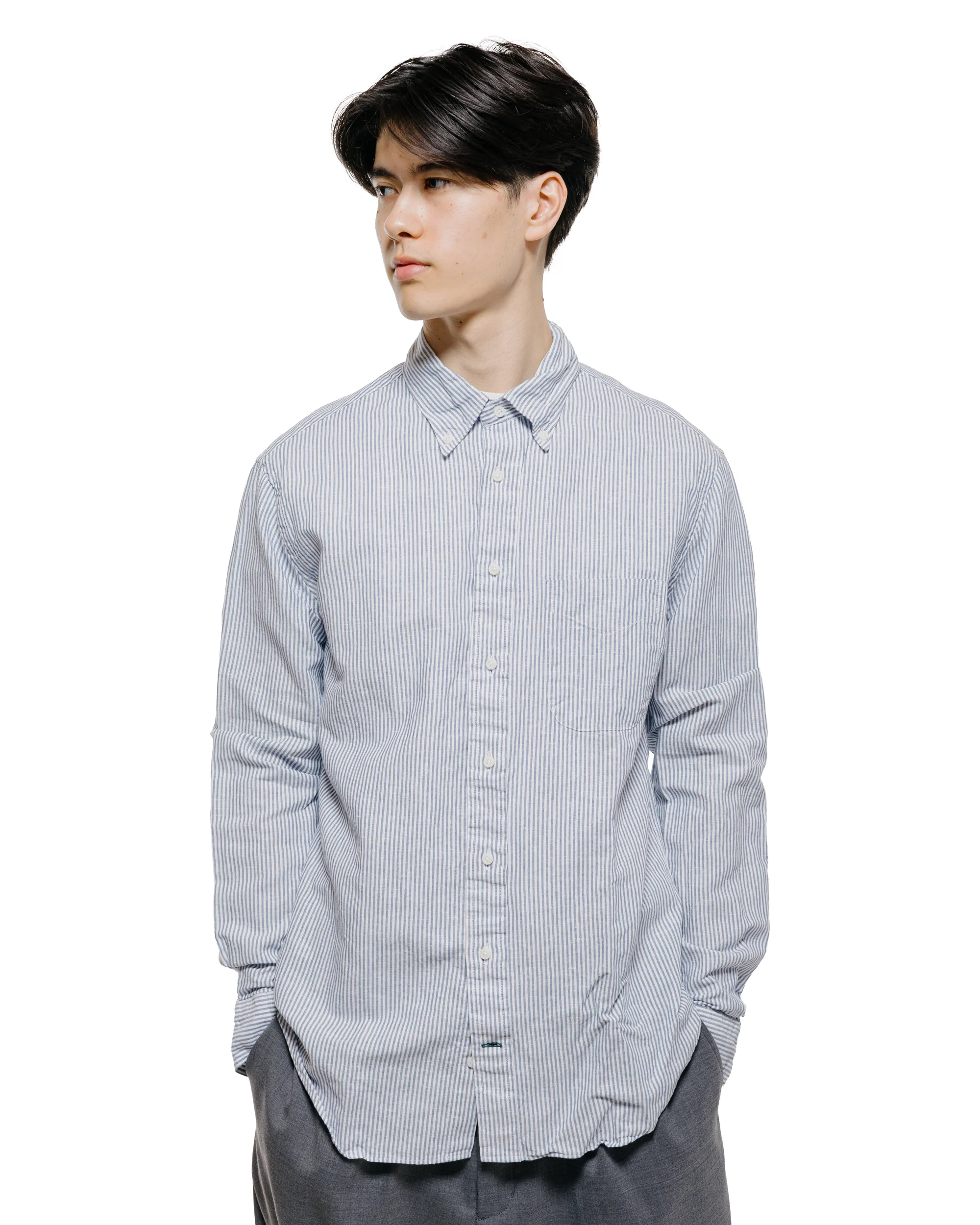 Gitman Vintage Bros. Blue Stripe Linen Long Sleeve Shirt - Image 2