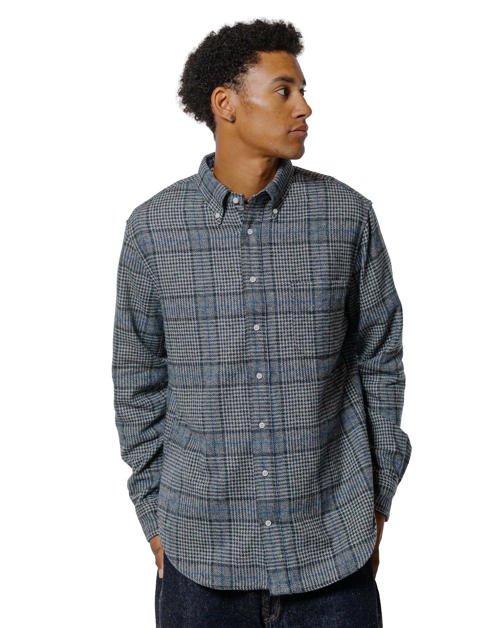 Gitman Vintage Bros. Grey Cotton Tweed Check Shirt - Image 2