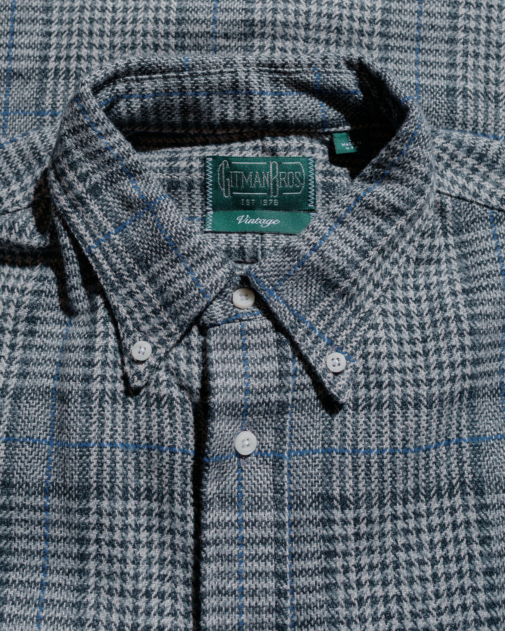 Gitman Vintage Bros. Grey Cotton Tweed Check Shirt - Image 4