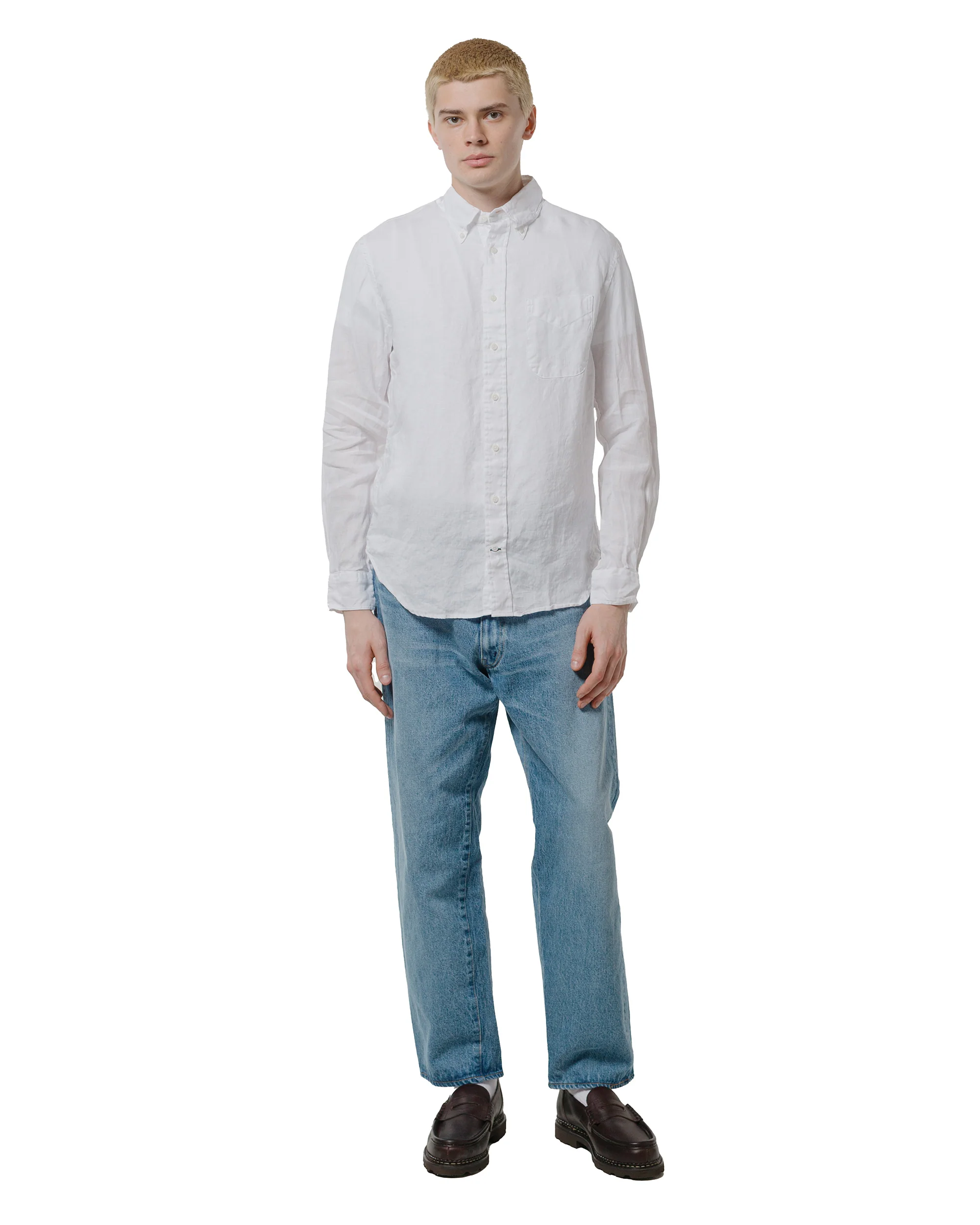 Gitman Vintage Bros. White Linen Long Sleeve Shirt - Image 4