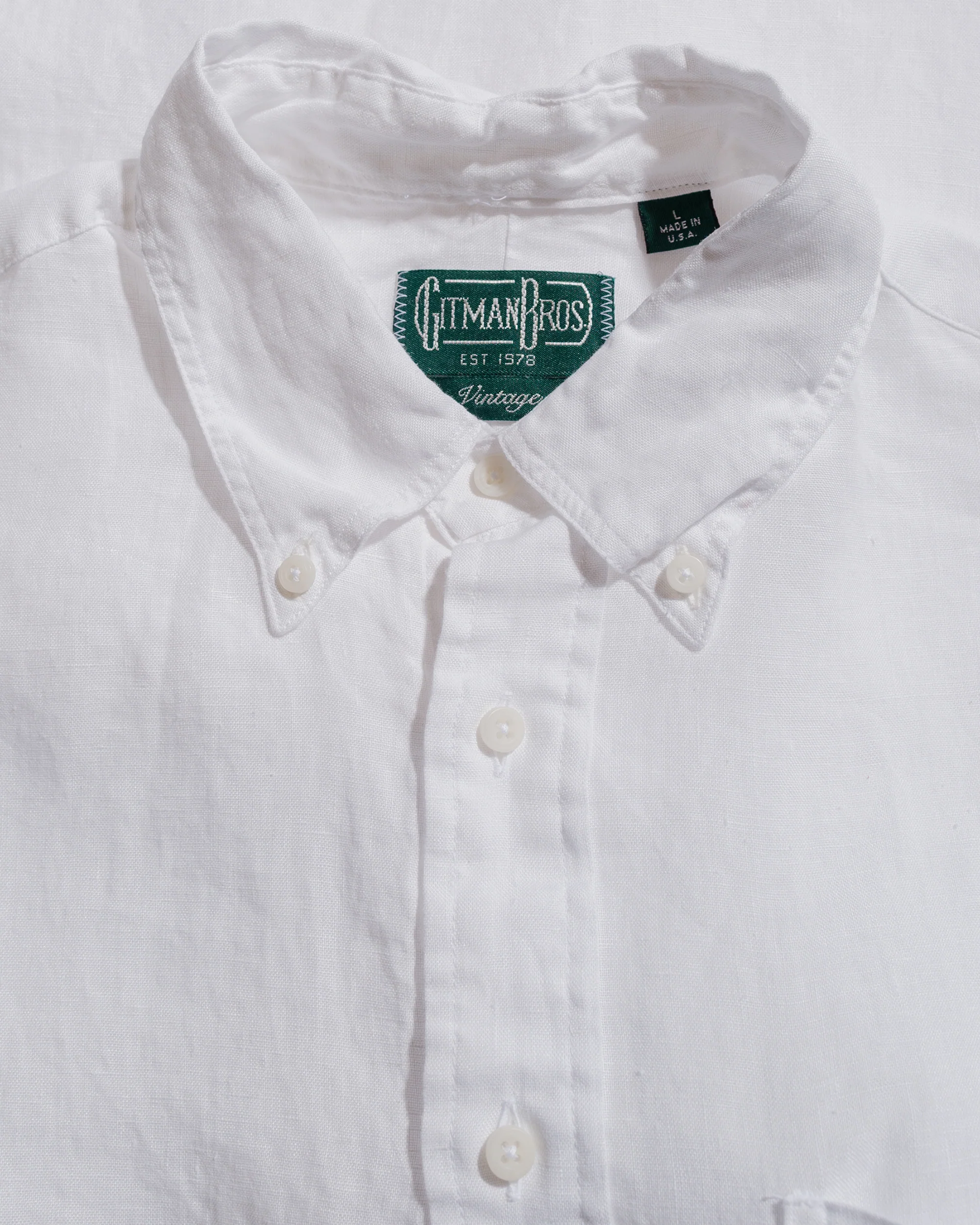 Gitman Vintage Bros. White Linen Long Sleeve Shirt - Image 5