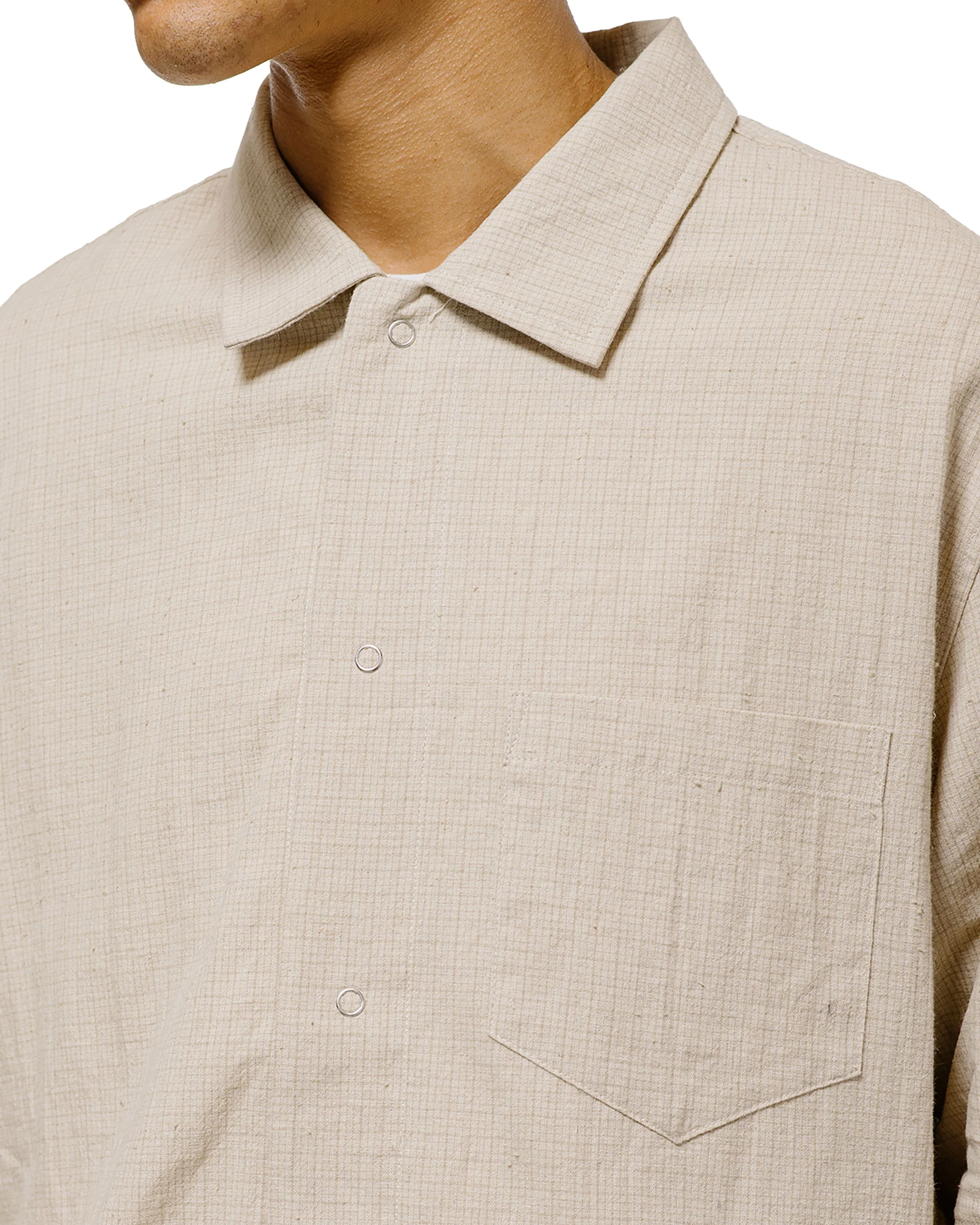 James Coward Workshop Shirt Natural Grid Cotton Linen Gingham - Image 3