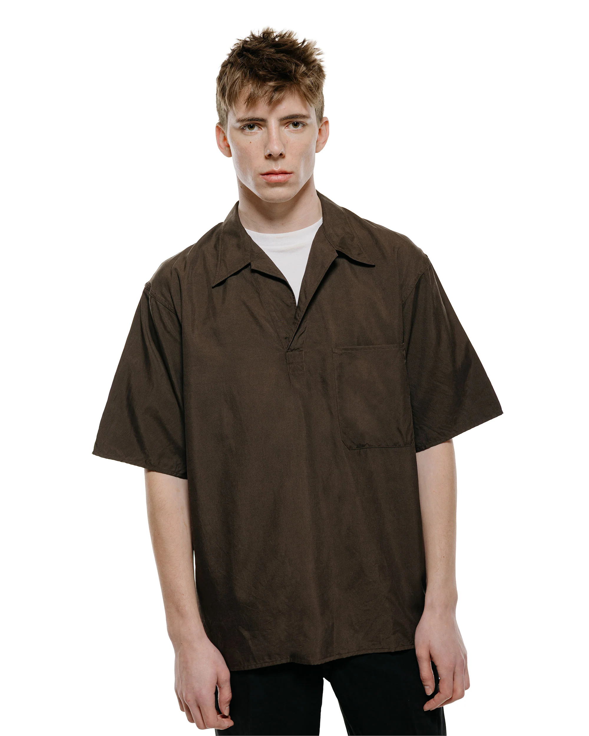 KAPTAIN SUNSHINE Silk Pullover SS Shirt Espresso - Image 2
