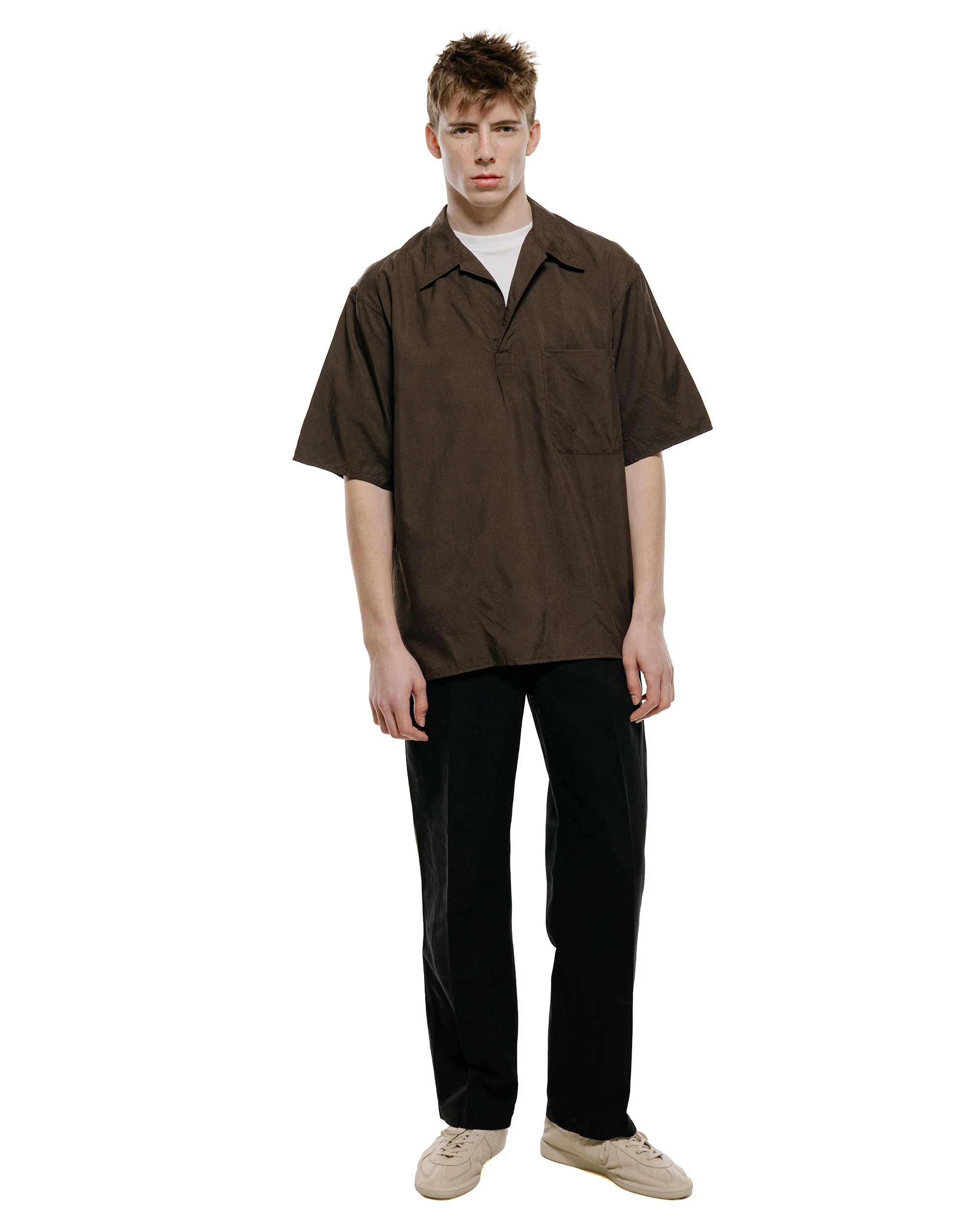 KAPTAIN SUNSHINE Silk Pullover SS Shirt Espresso - Image 4