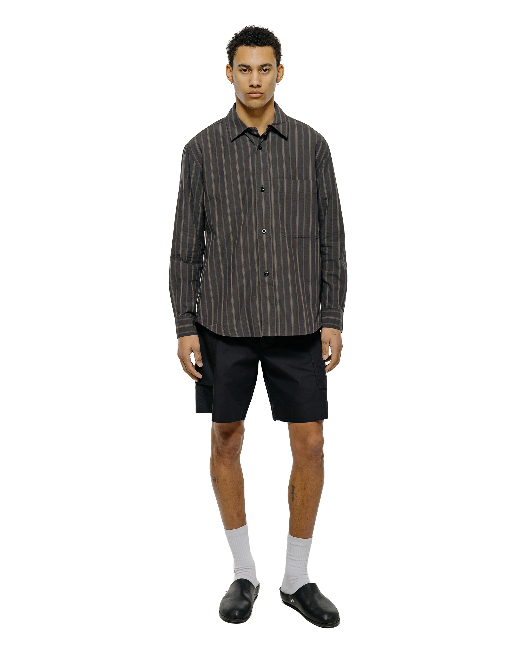 MHL Basic Shirt Bold Stripe Cotton Off Black/Khaki - Image 4