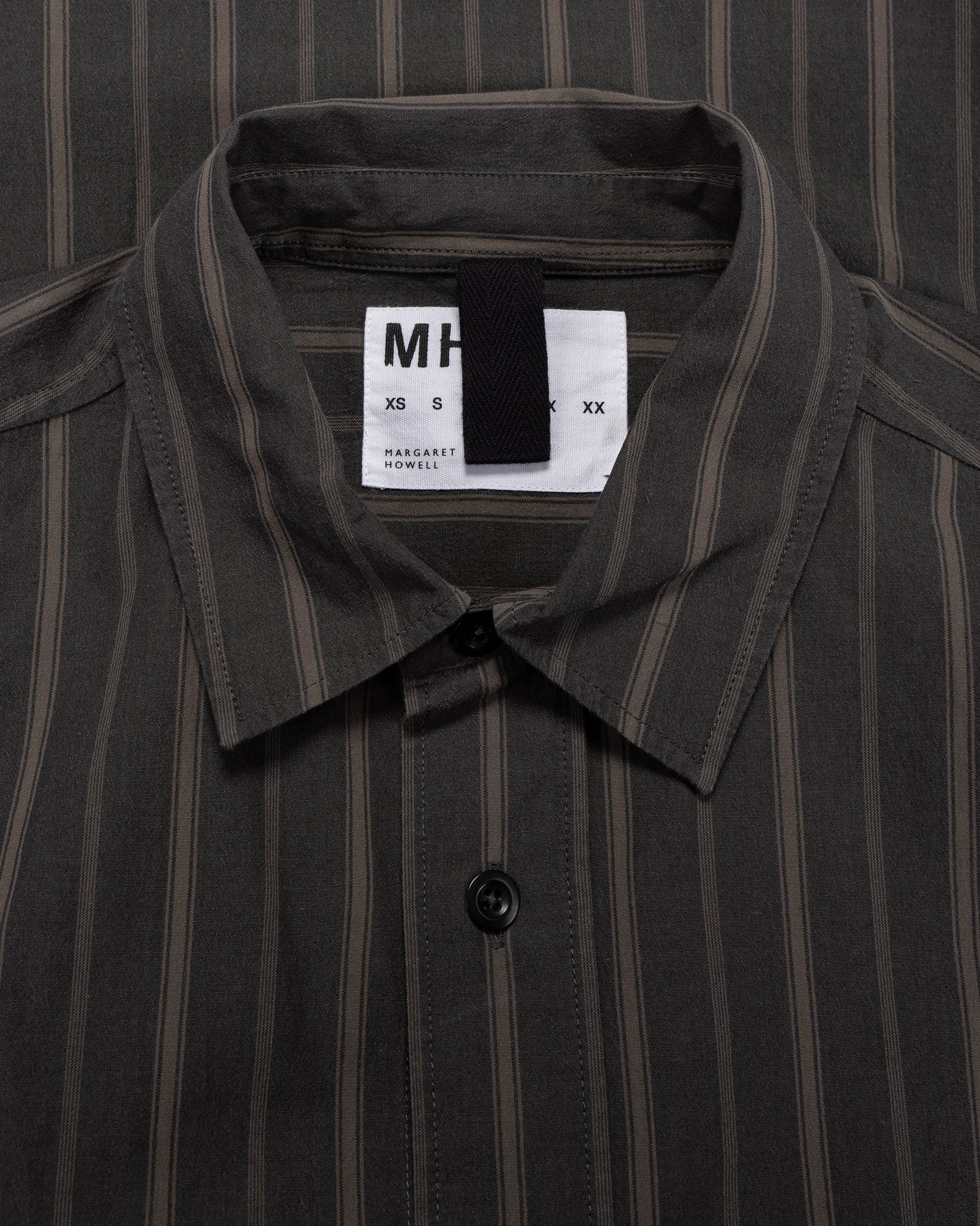 MHL Basic Shirt Bold Stripe Cotton Off Black/Khaki - Image 5