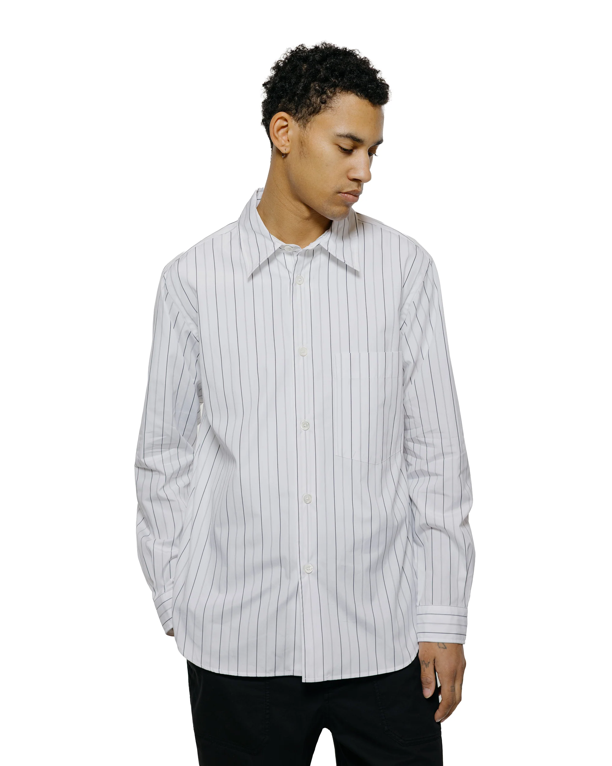 Margaret Howell Basic Shirt Wide Graphic Stripe Cotton White/Charcoal - Image 2