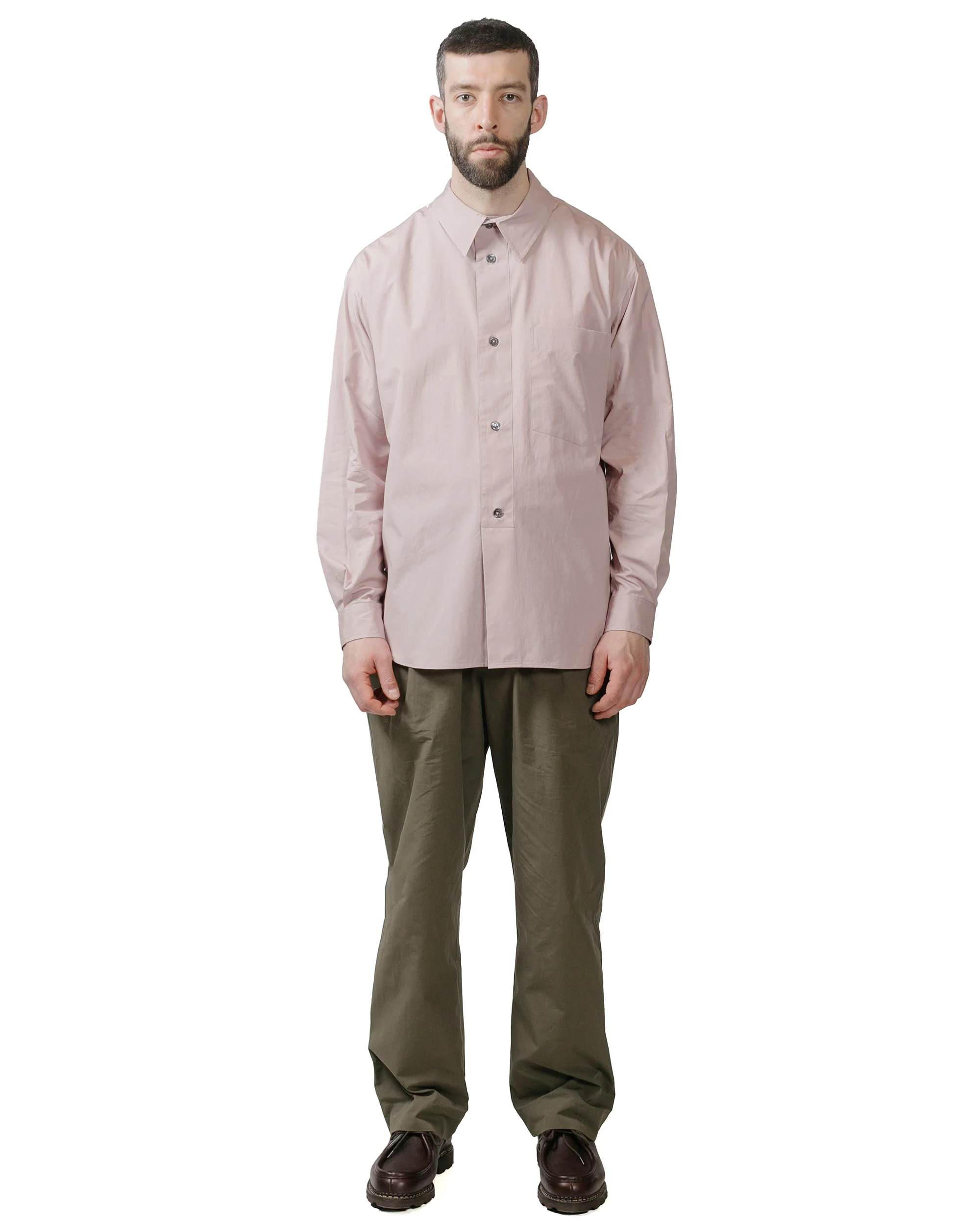 Margaret Howell Half Placket Shirt Paper Cotton Poplin Dusty Pink - Image 4