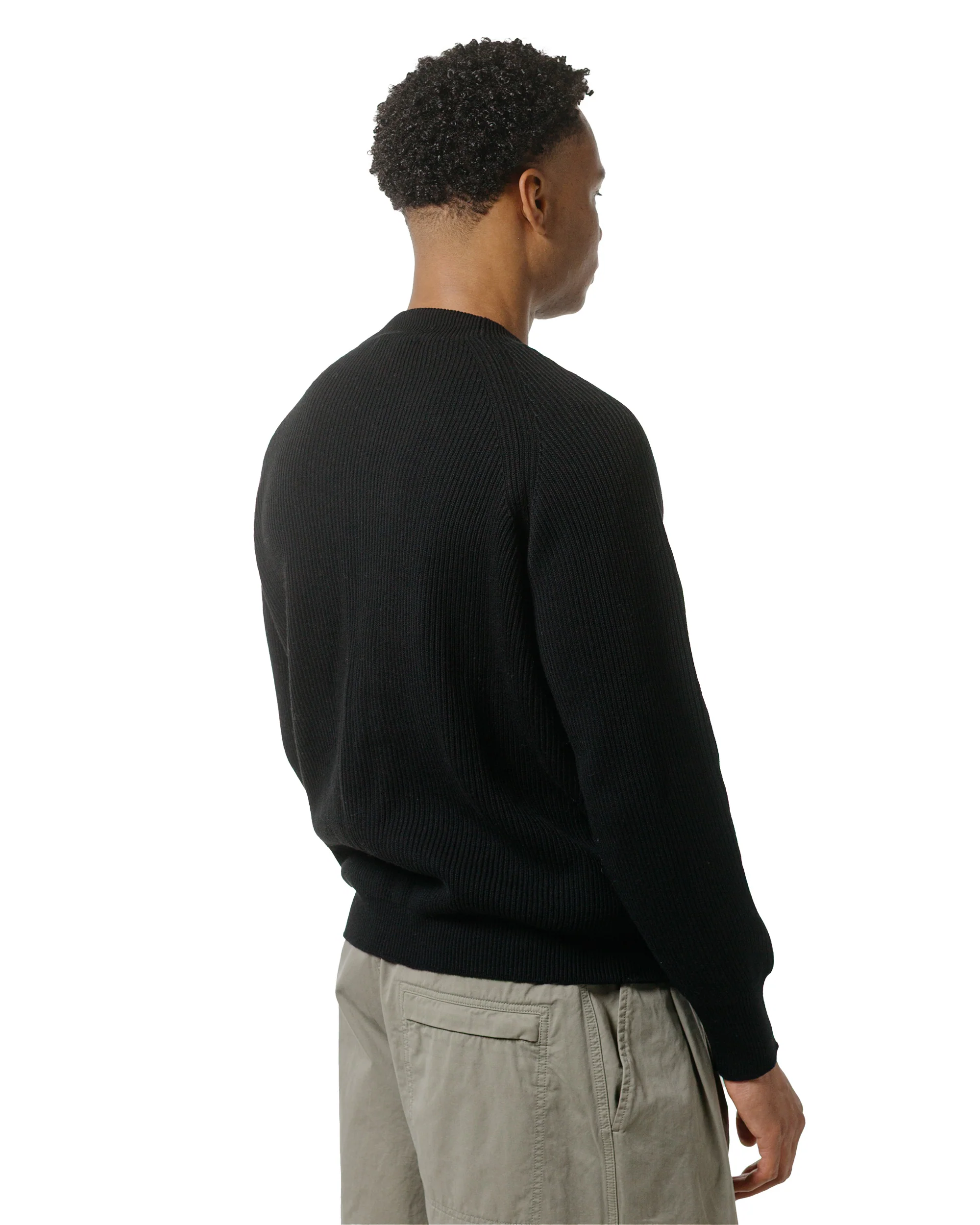Margaret Howell Simple Rib Crew Neck Cotton Wool Black - Image 3