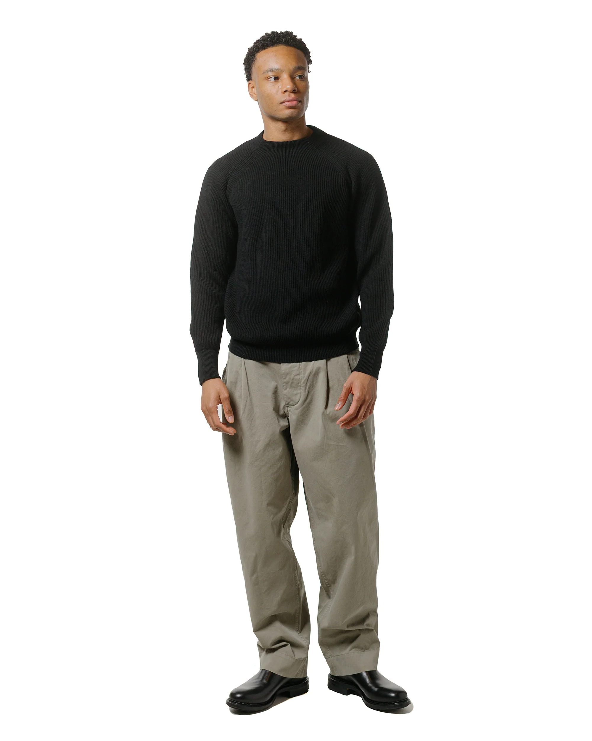Margaret Howell Simple Rib Crew Neck Cotton Wool Black - Image 4