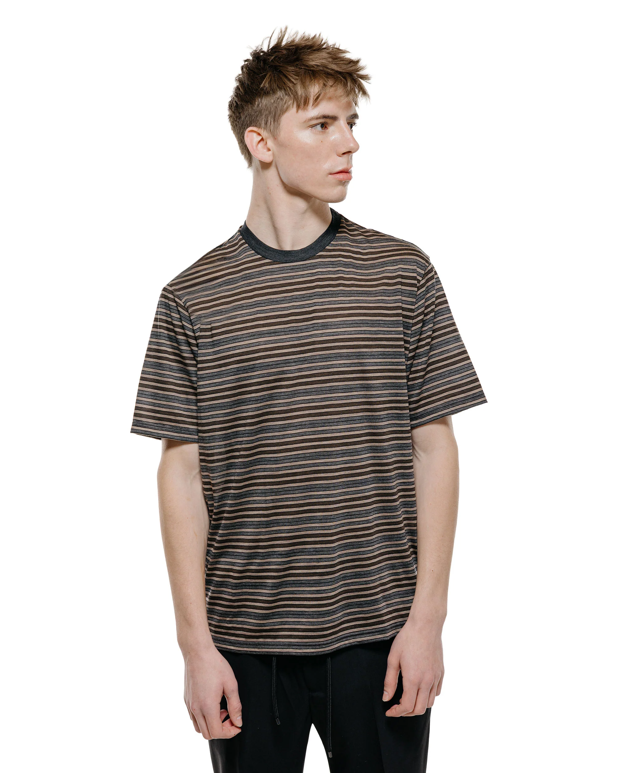 marka Crew Neck Tee Super120s Washable Wool Jersey Beige Border - Image 2