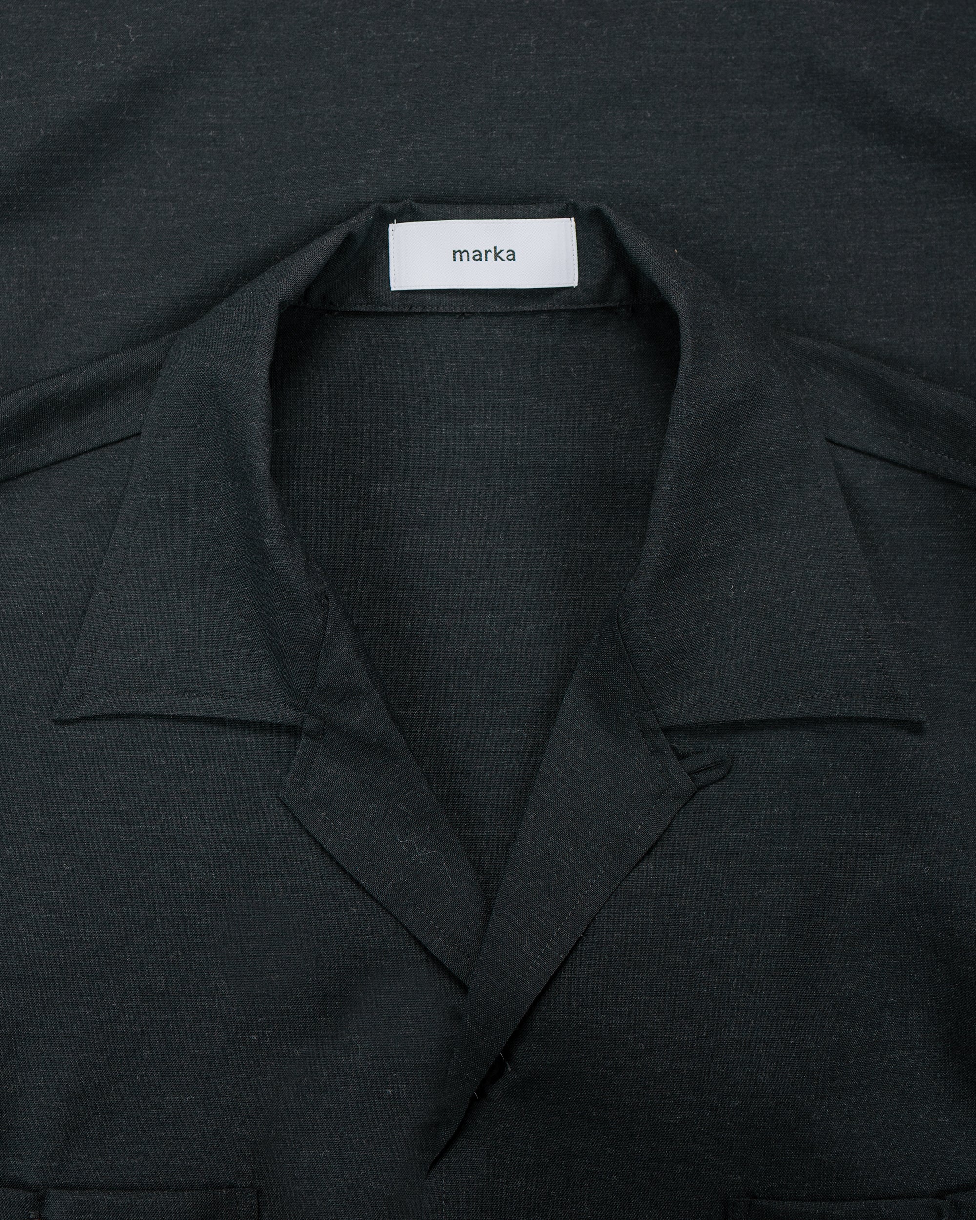 marka Double Pocket Open Collar Shirt 2/72 Wool Tropical Washer Chambray Black - Image 5
