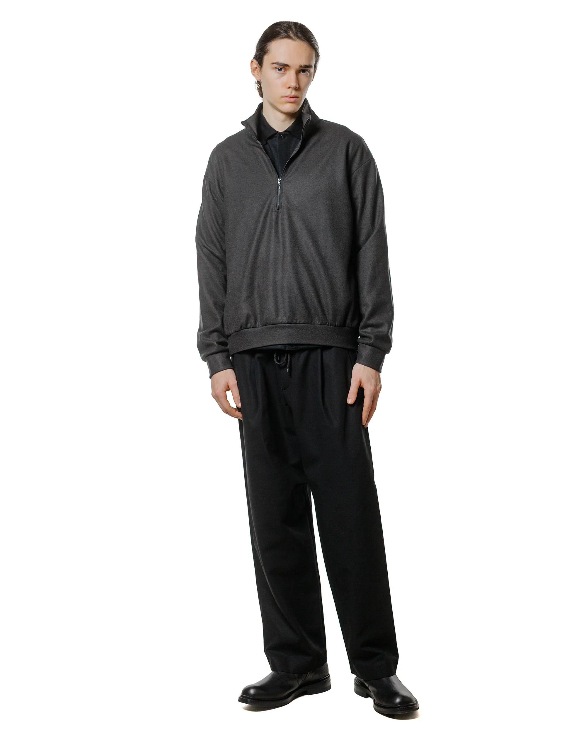 marka Half Zip Stand Collar Super 140s Wool Knit Charcoal - Image 4