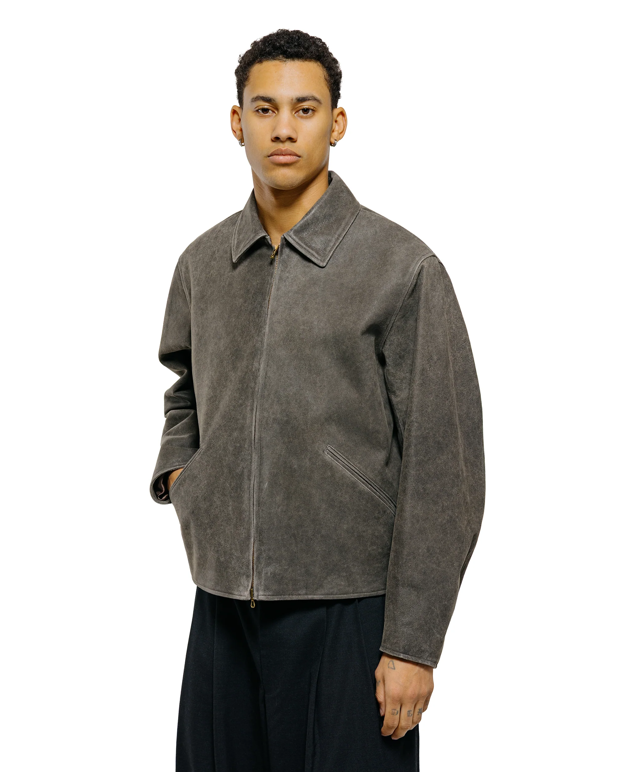 marka Leather Sports Jacket Cracked Goat Leather Dark Brown - Image 2