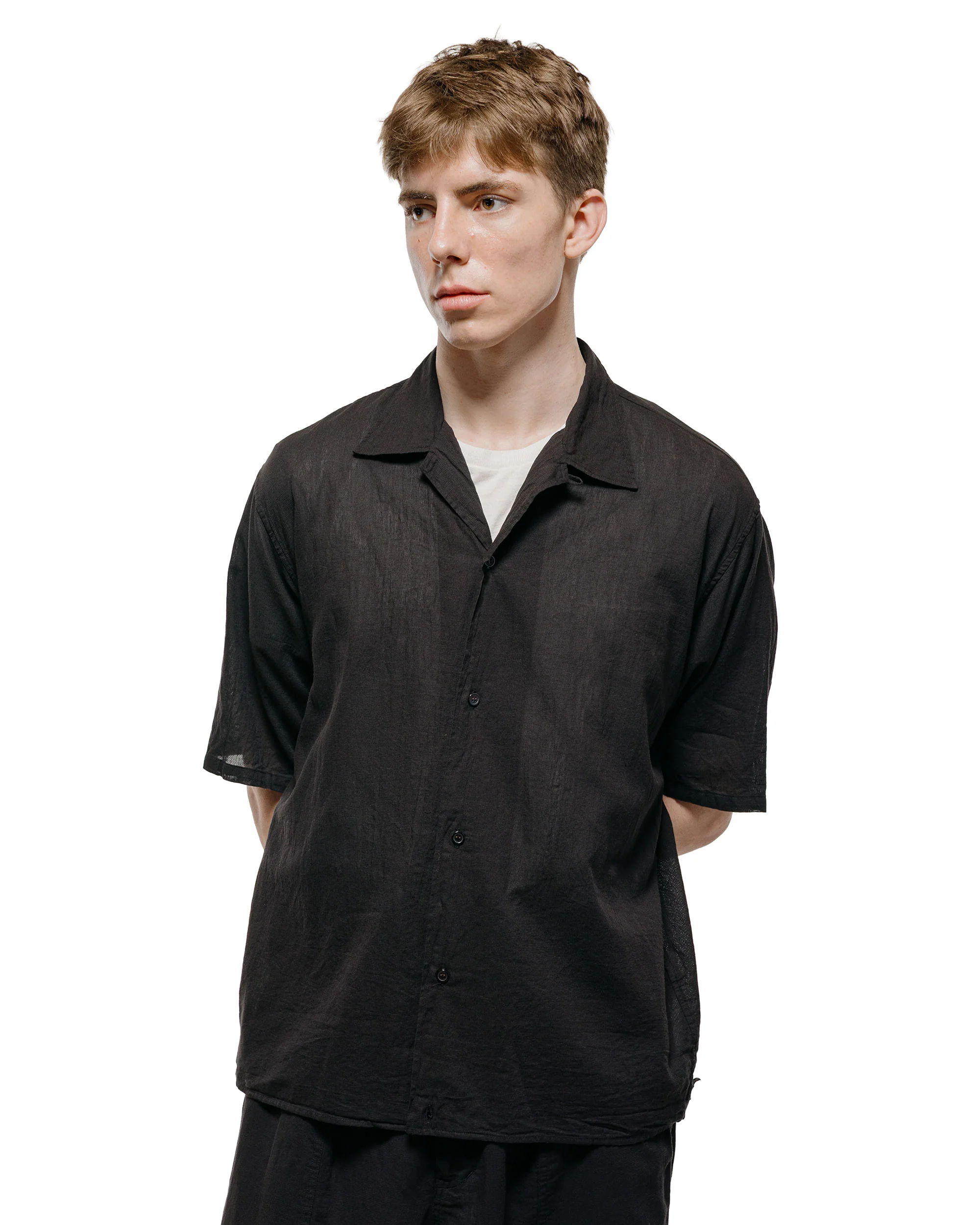 marka Open Collar S/S Shirt High Twisted Dobby Cloth Black - Image 2