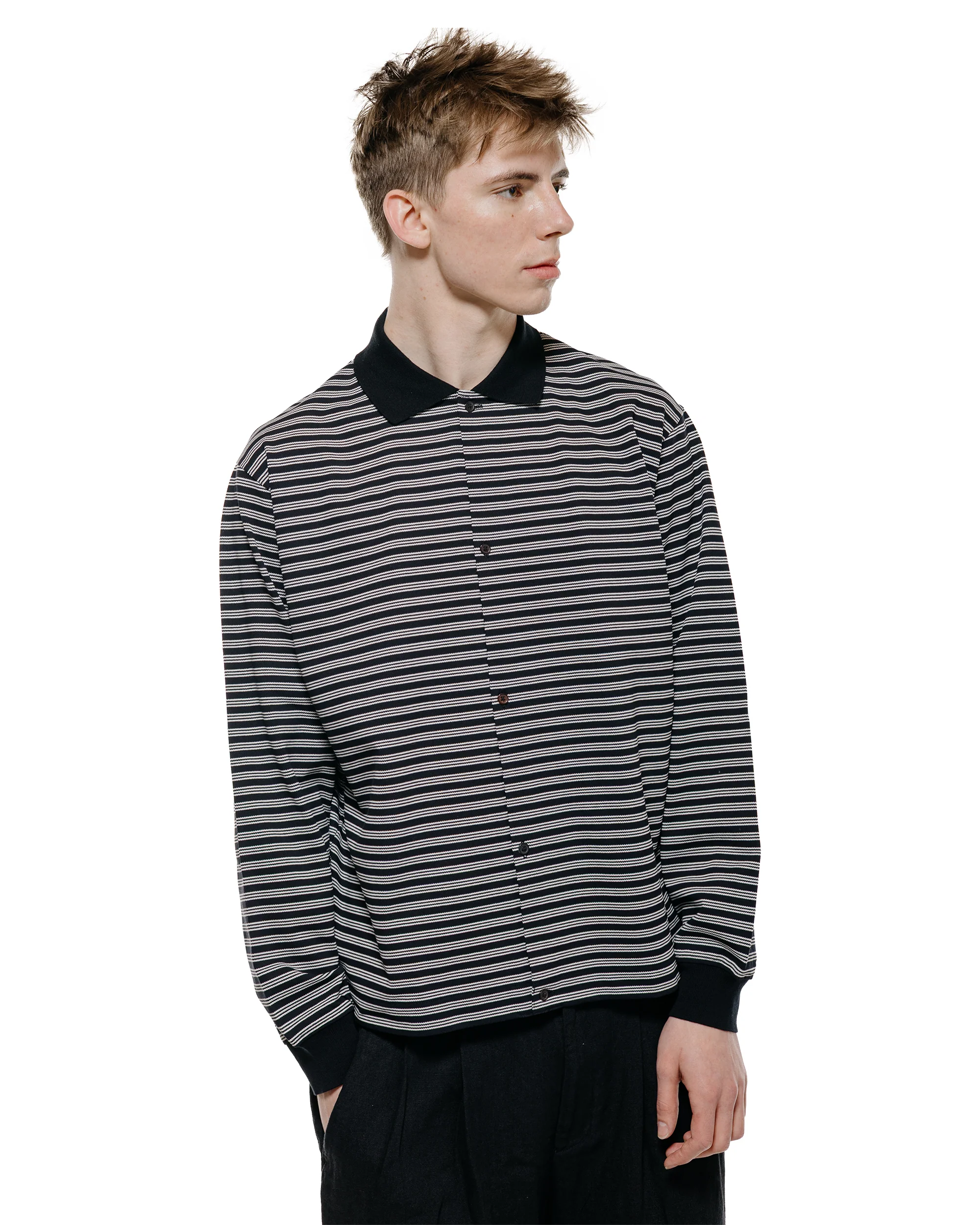marka Shirt Cardigan Cotton High Twisted Pique Black Border - Image 2