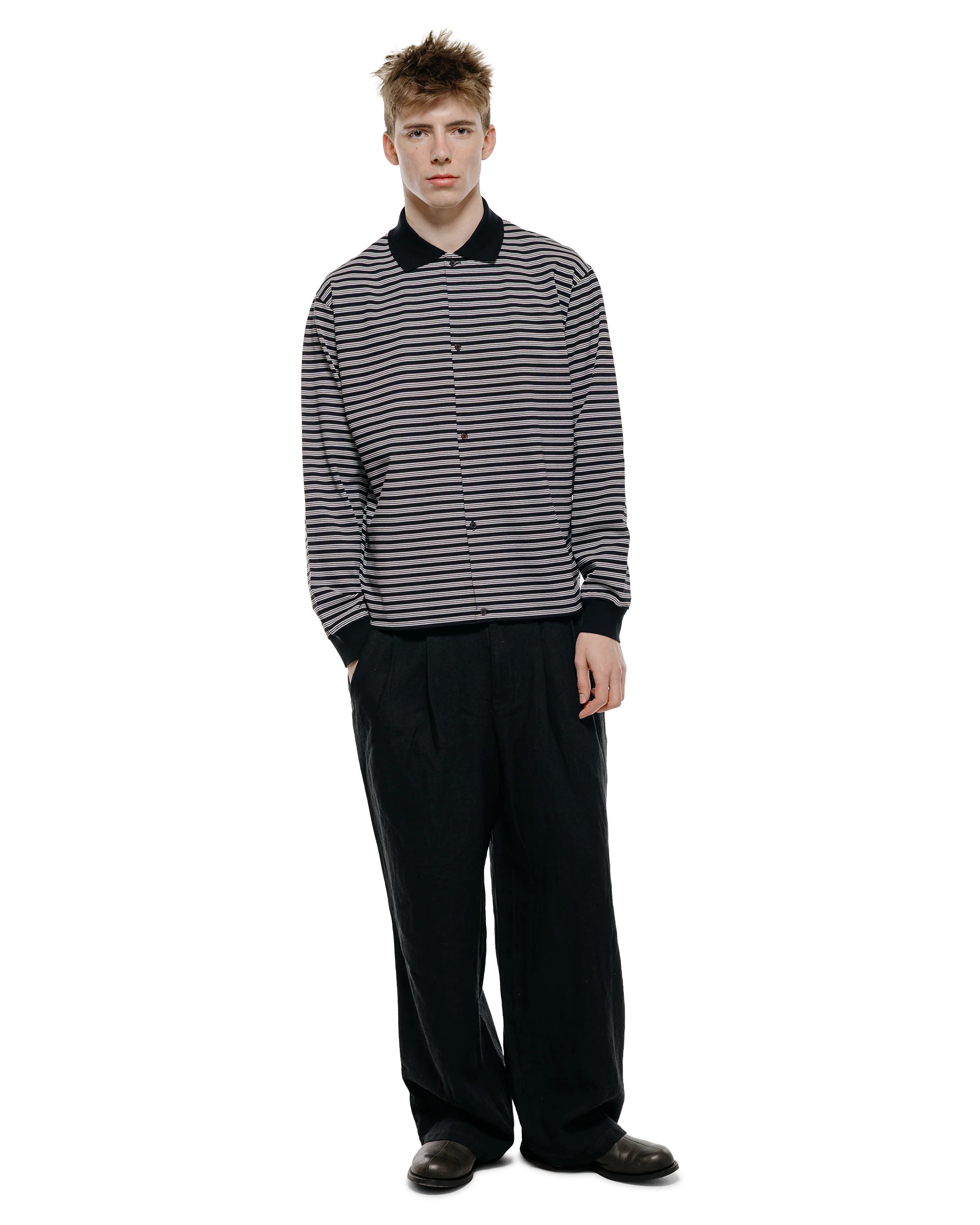 marka Shirt Cardigan Cotton High Twisted Pique Black Border - Image 4