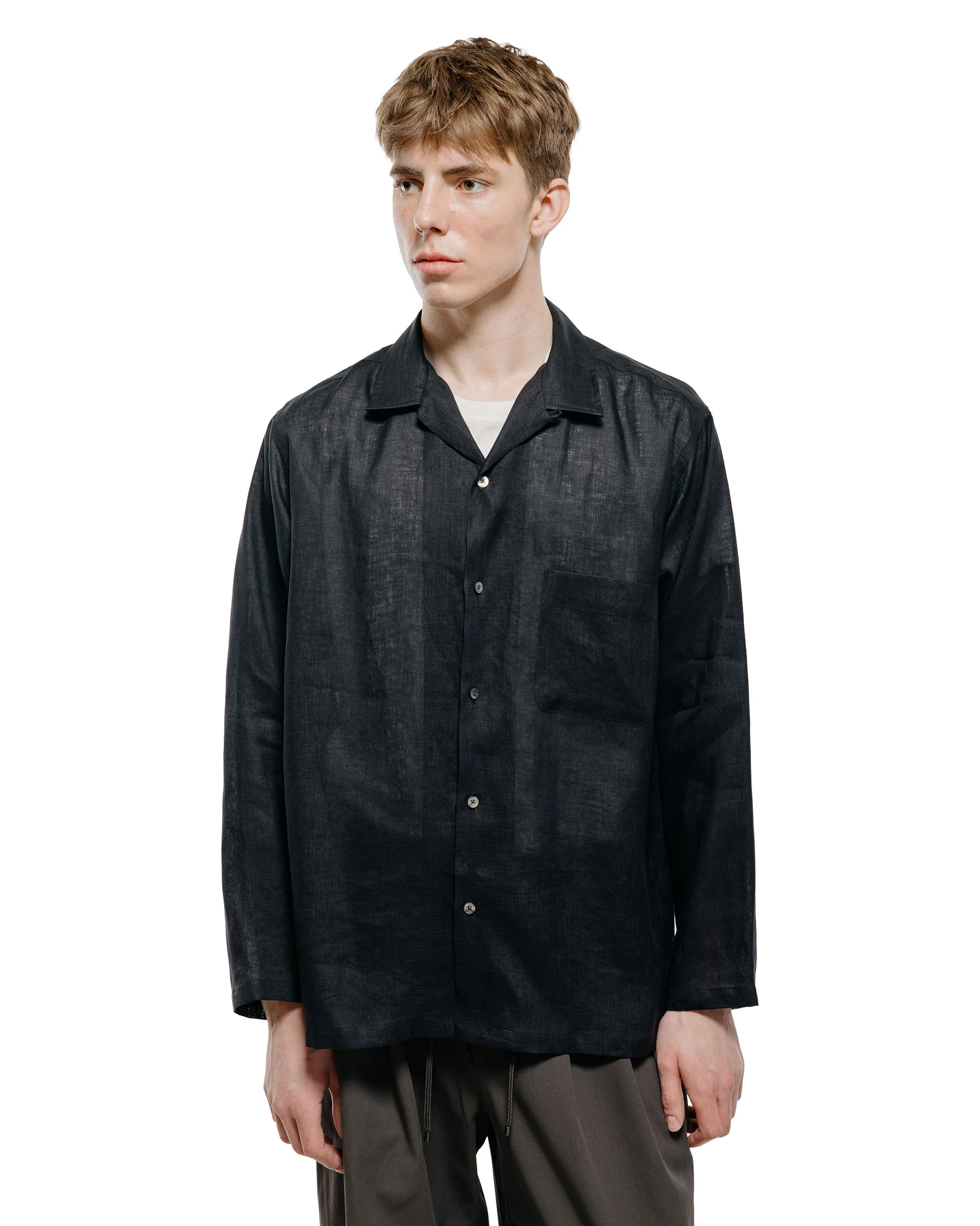 MARKAWARE Open Collar Shirt Hemp Shirting Black - Image 2