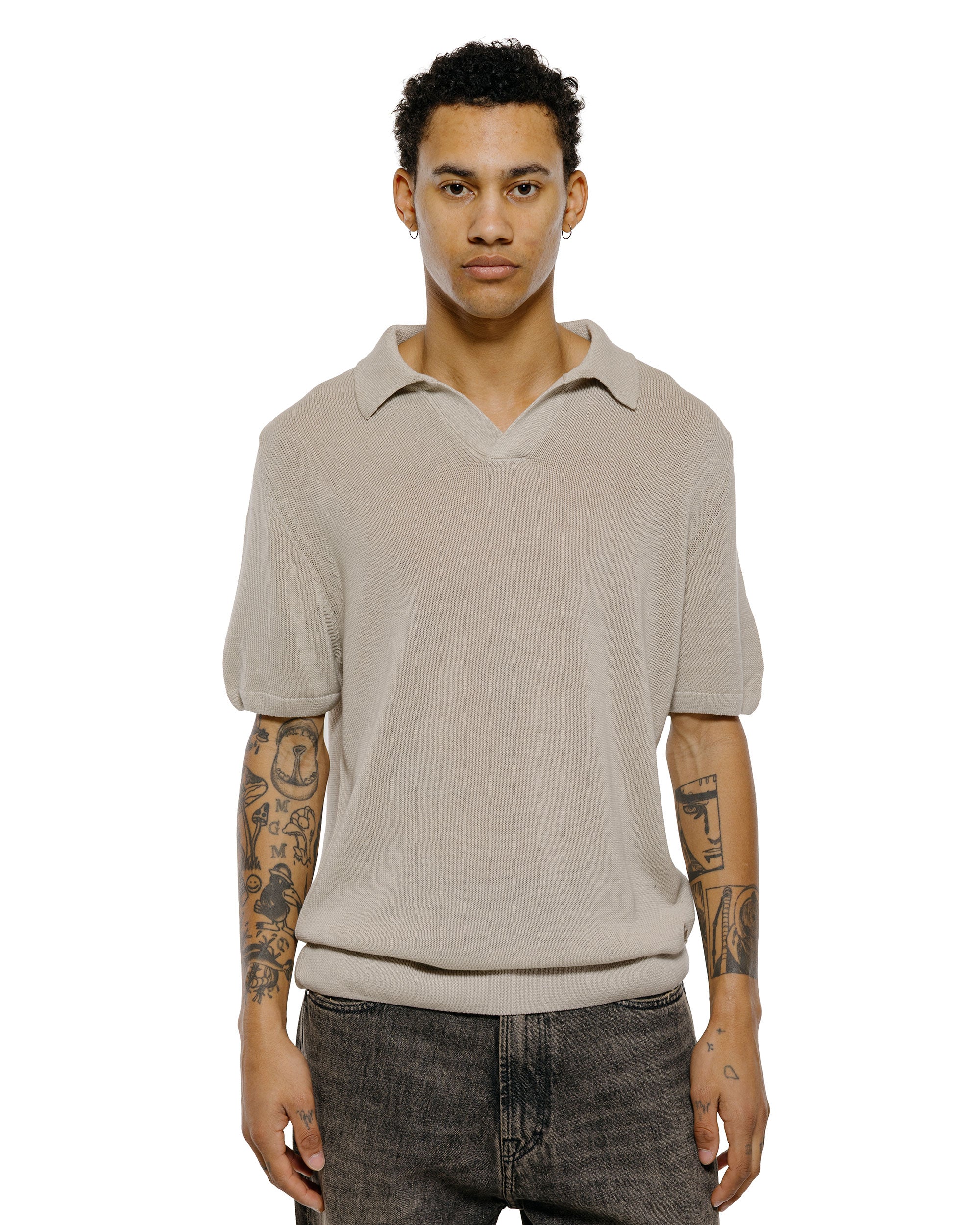 Merz B. Schwanen KNITPOLO02 Cotton Short Sleeve Polo Shirt Sand - Image 2