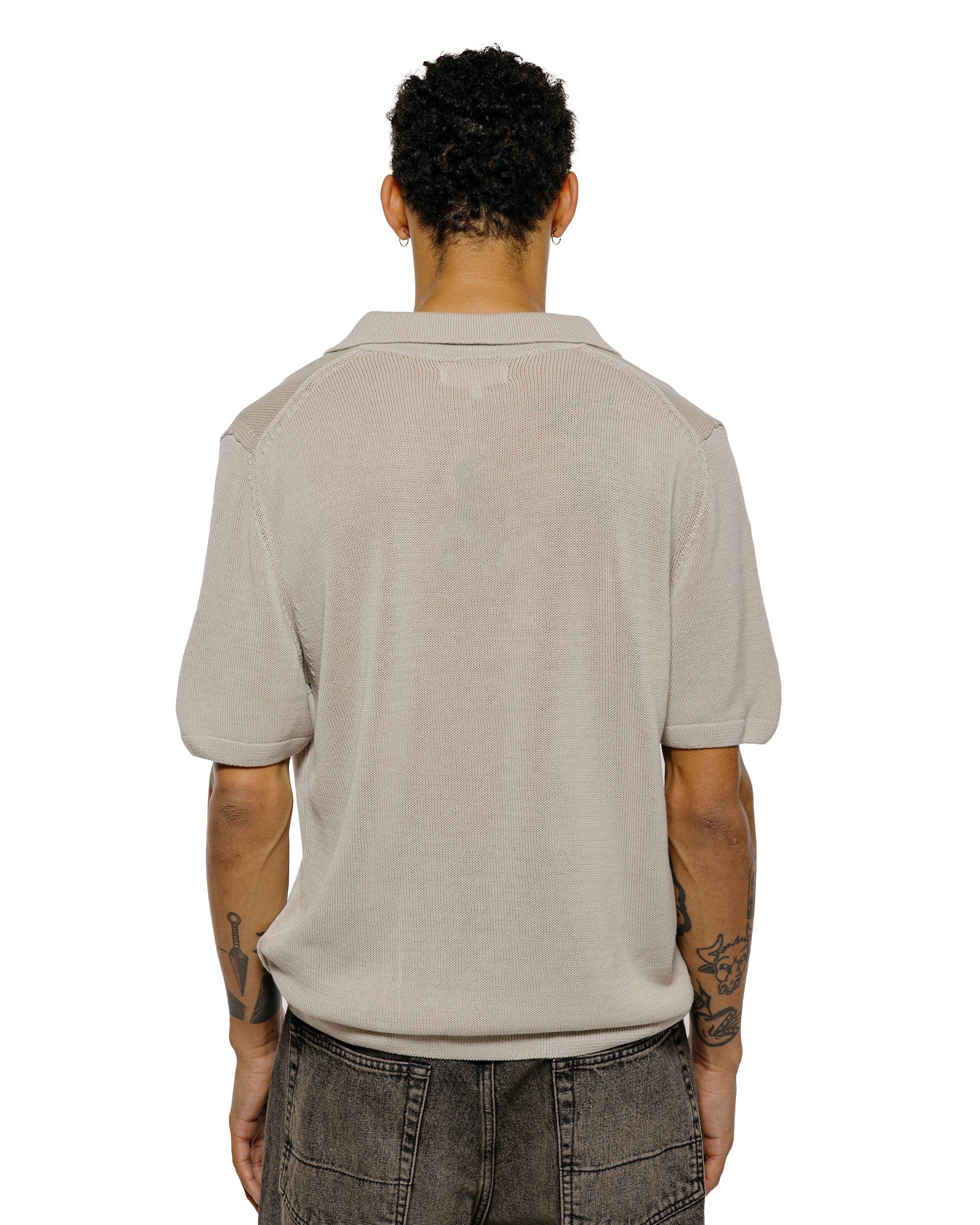 Merz B. Schwanen KNITPOLO02 Cotton Short Sleeve Polo Shirt Sand - Image 3