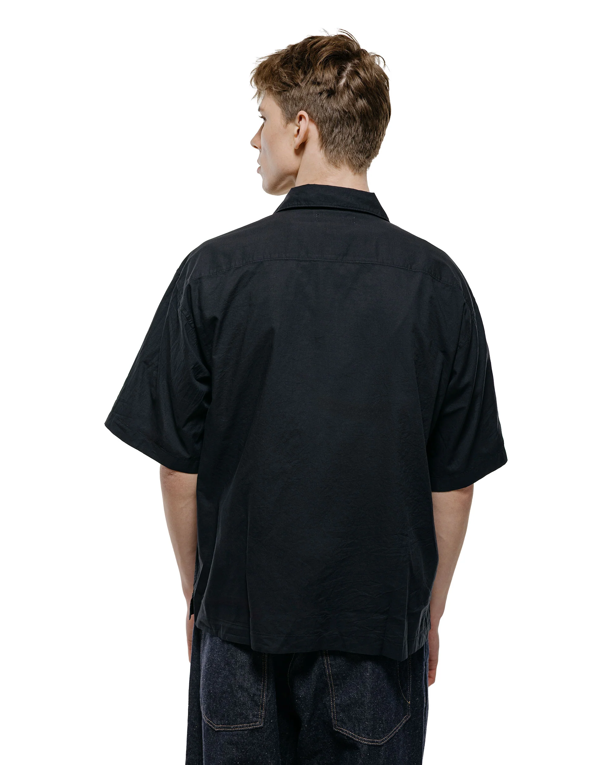 Merz B. Schwanen SHIRT09LP Unisex Short Sleeve Cotton Poplin Shirt Deep Black - Image 3
