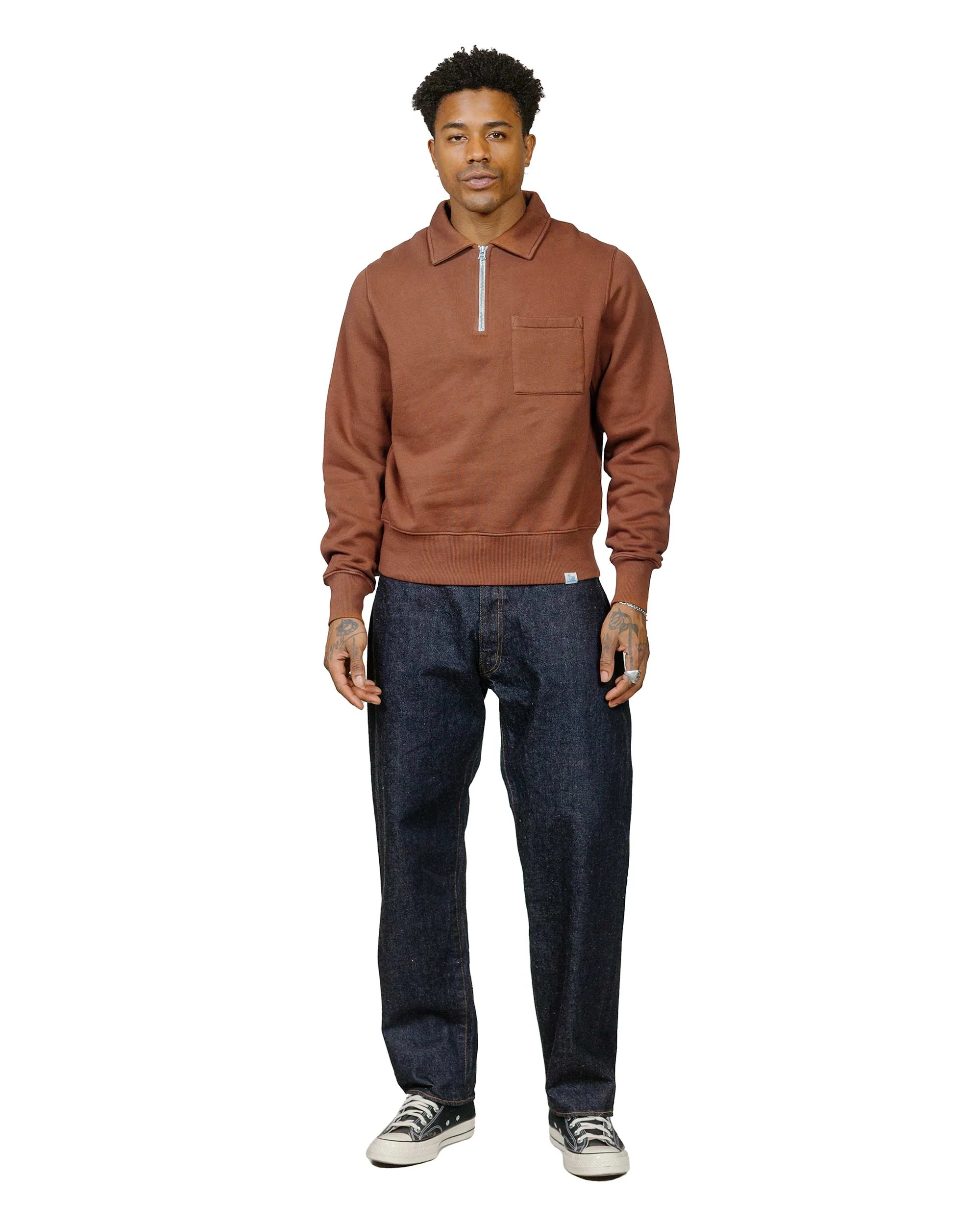 Merz B. Schwanen ZIPC01 Zip Collar Sweatshirt Chestnut - Image 4