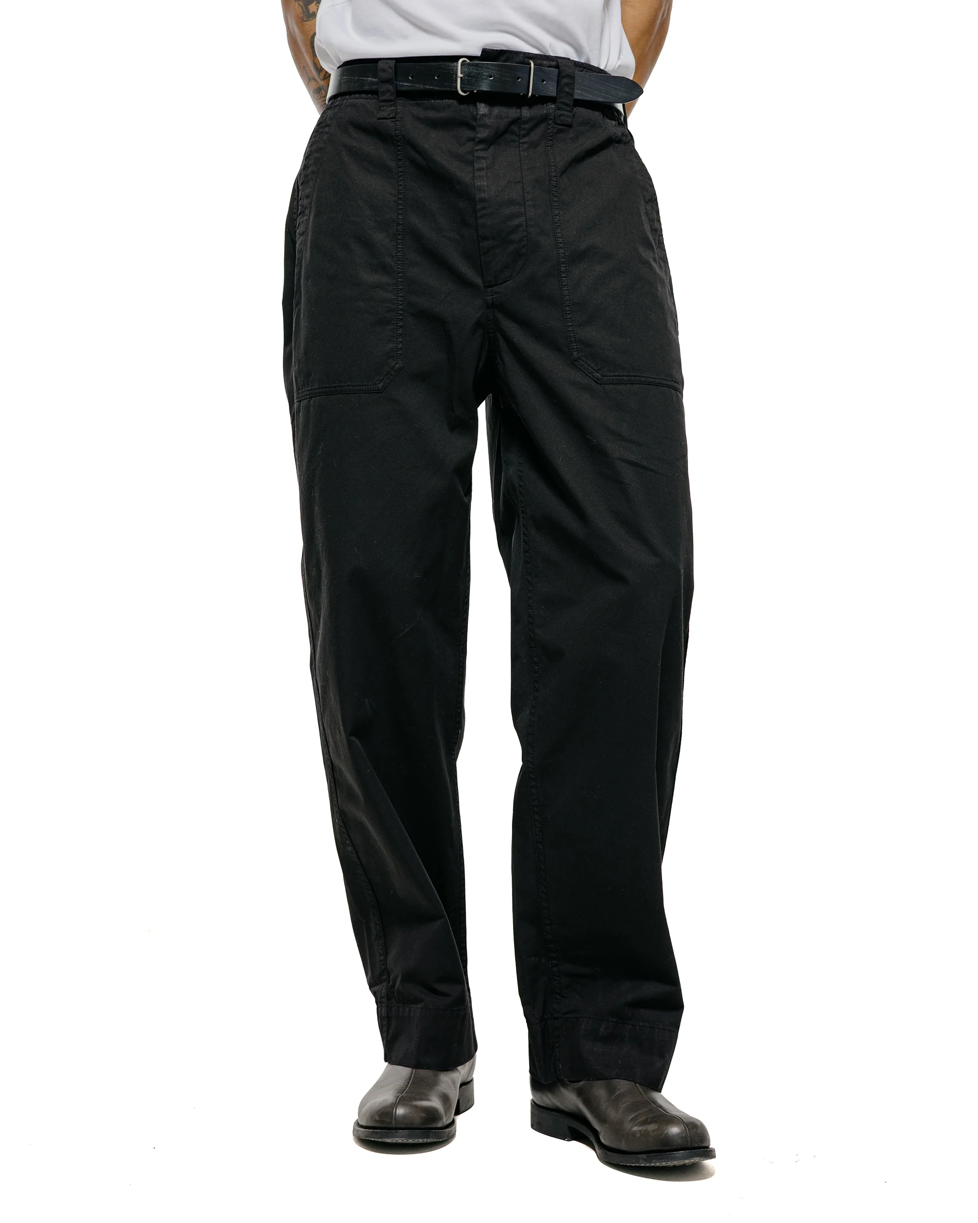 MHL Patch Pocket Utility Trousers Matte Cotton Twill Black - Image 2