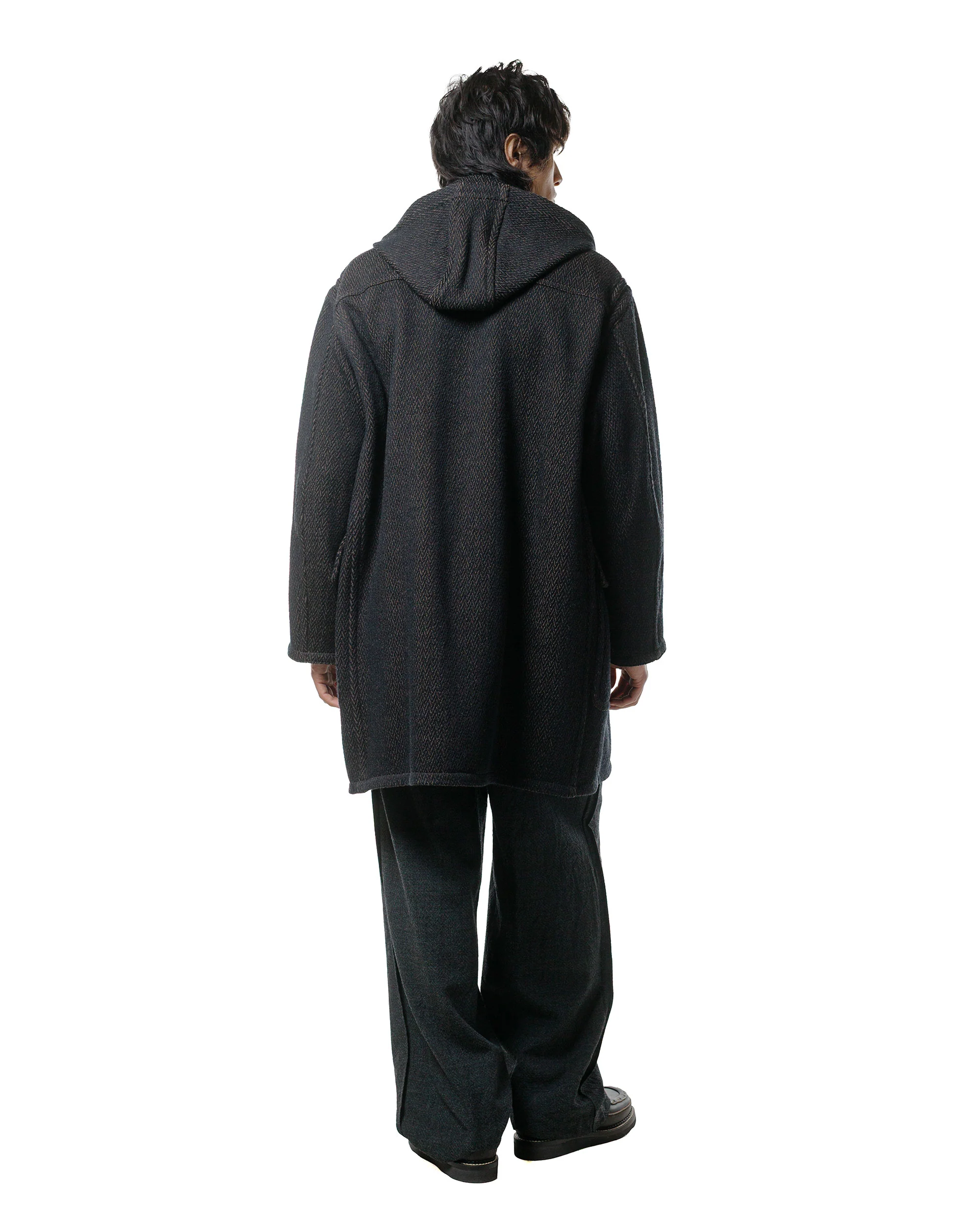 NICENESS H. Pierre Lily-Yarn Herringbone Reversible Duffle Coat Brown/Black - Image 6