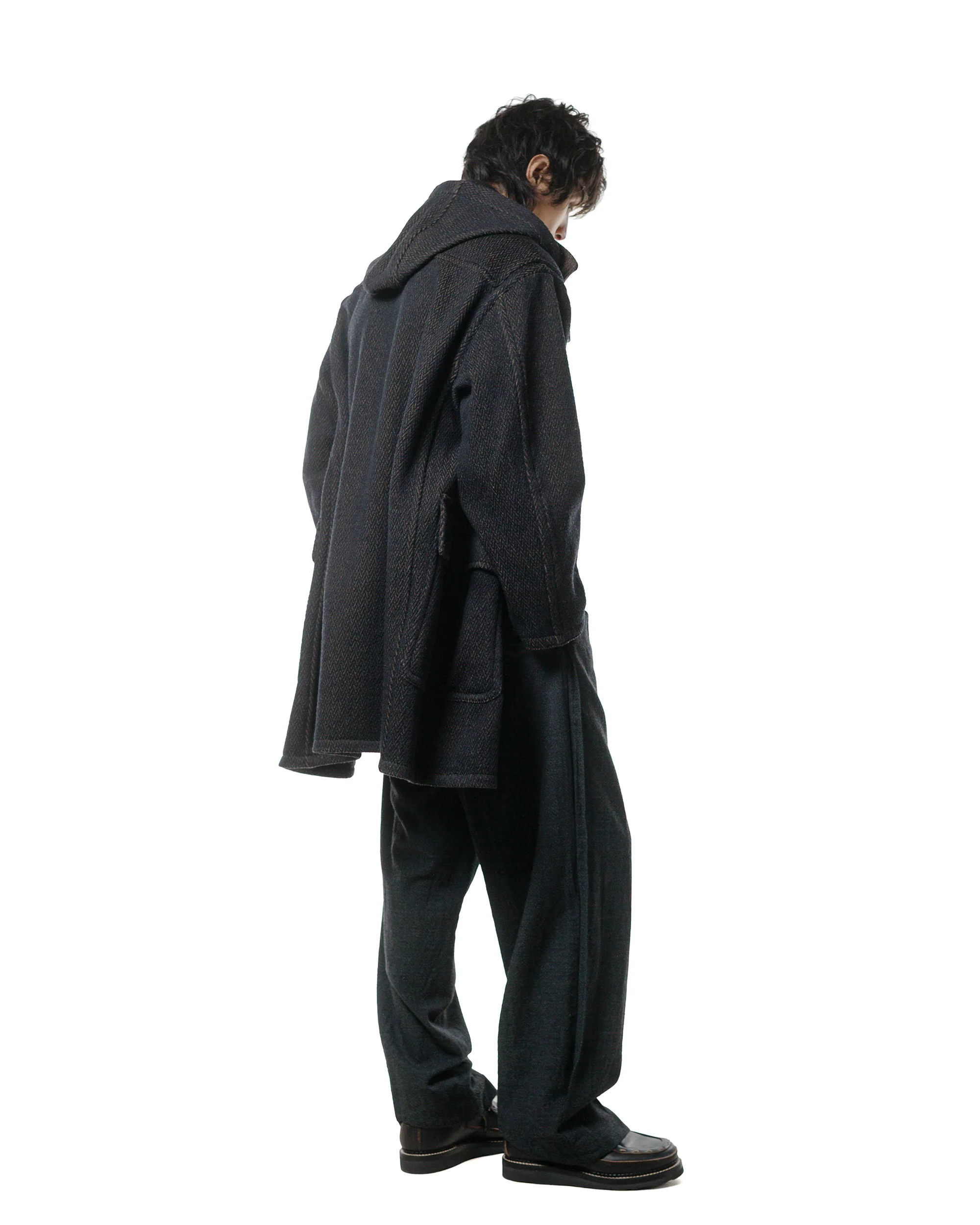 NICENESS H. Pierre Lily-Yarn Herringbone Reversible Duffle Coat Brown/Black - Image 8