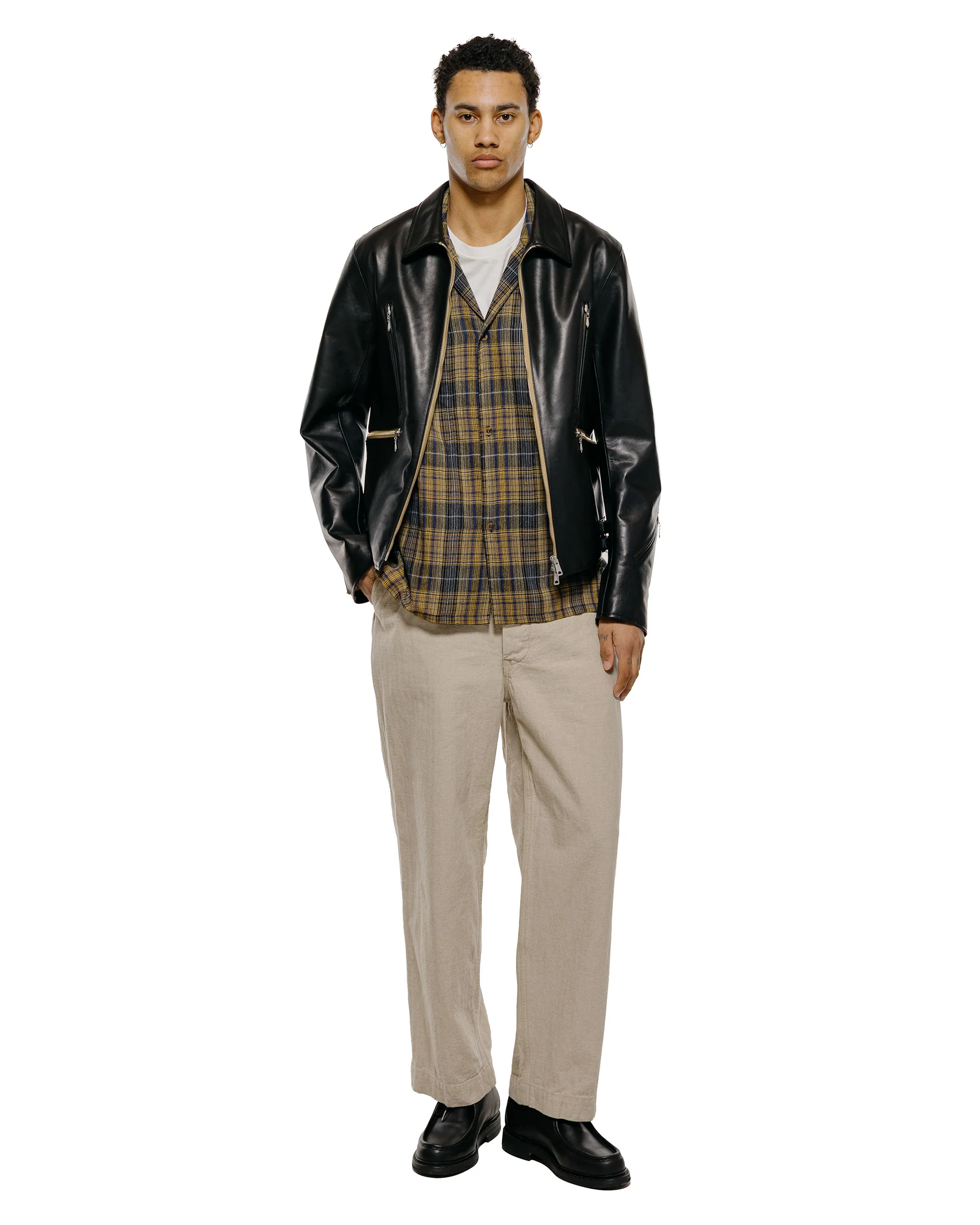NICENESS Thom Open Collar Jacket Shirt Yellow - Image 4